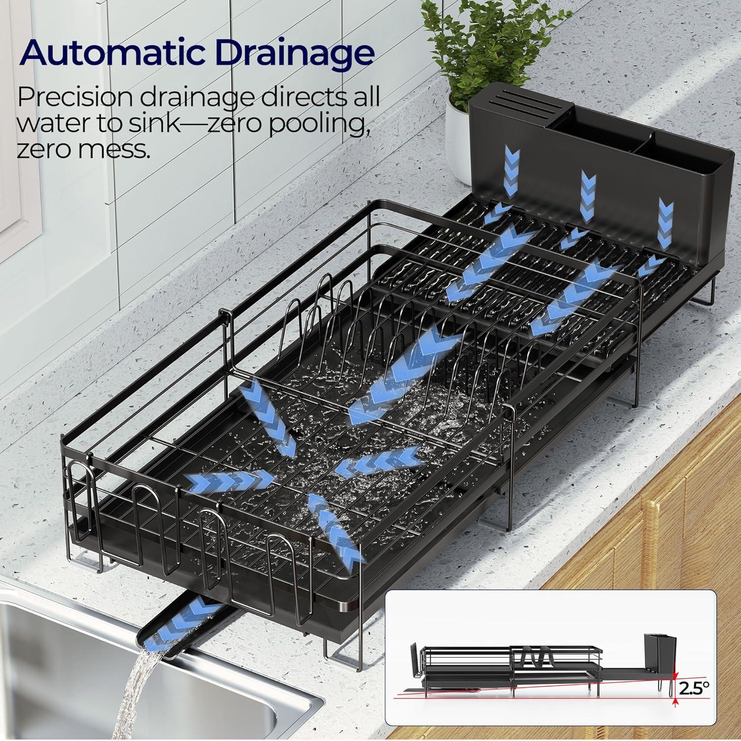 Estante de Secado de Platos Pantasia Expandible Negro 30-73 cm