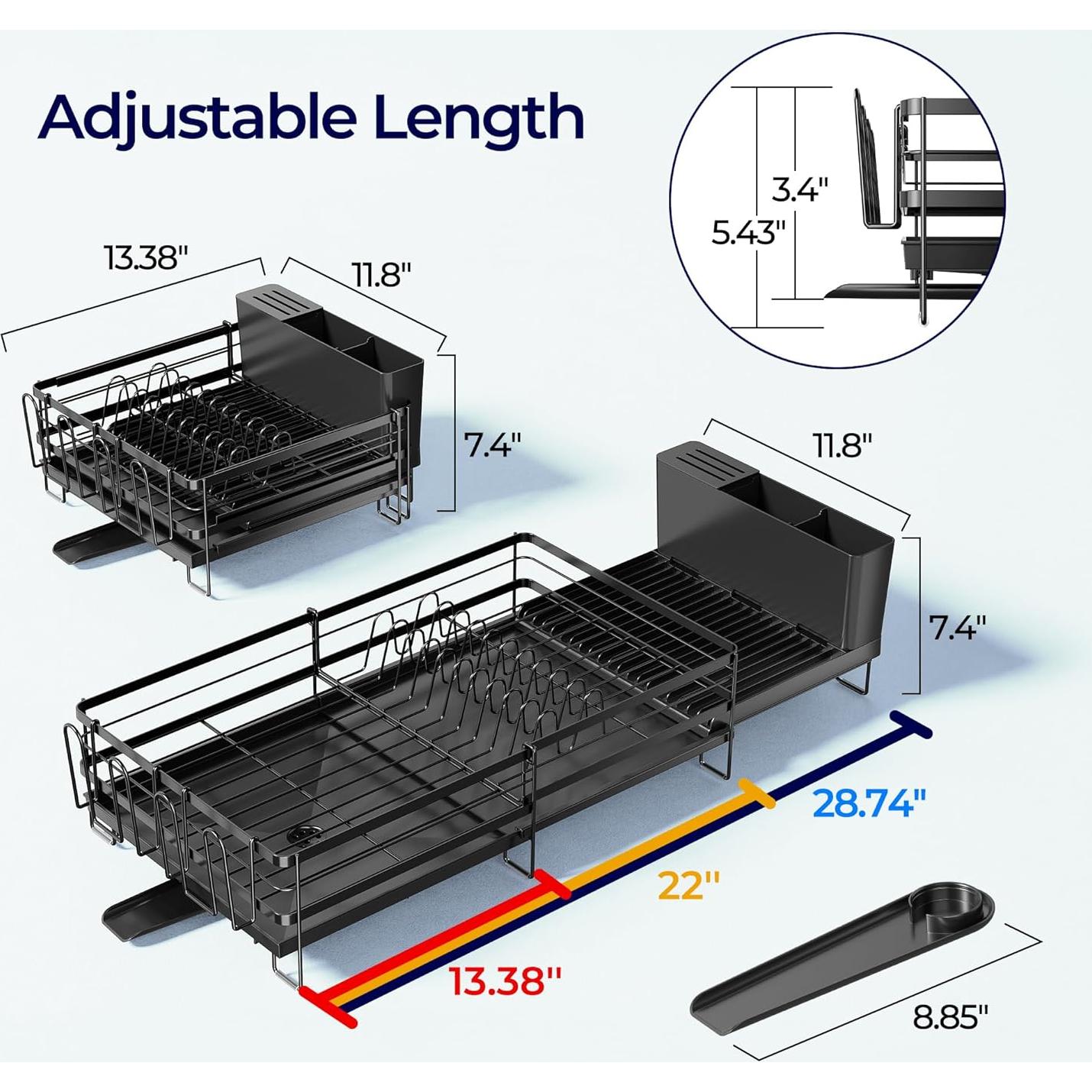 Estante de Secado de Platos Pantasia Expandible Negro 30-73 cm