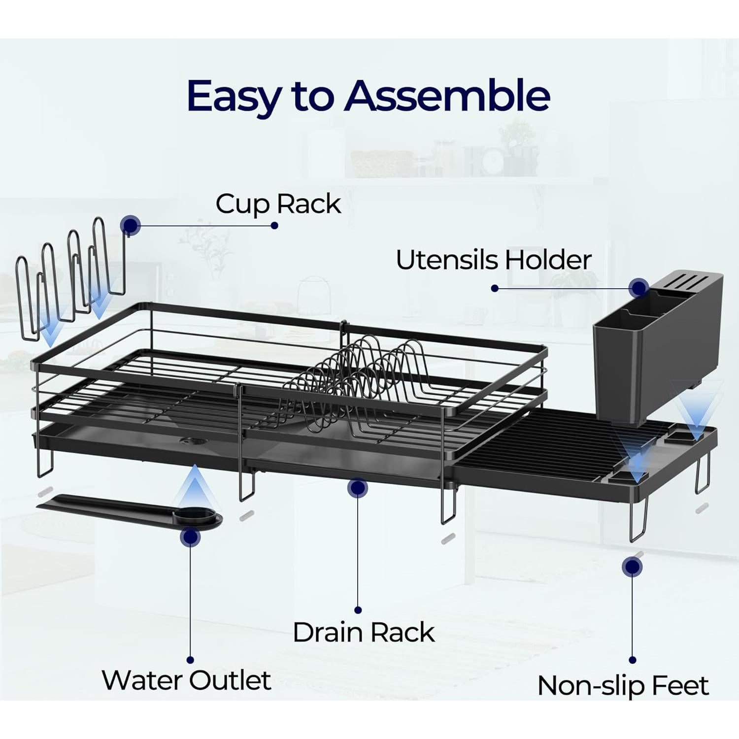 Estante de Secado de Platos Pantasia Expandible Negro 30-73 cm