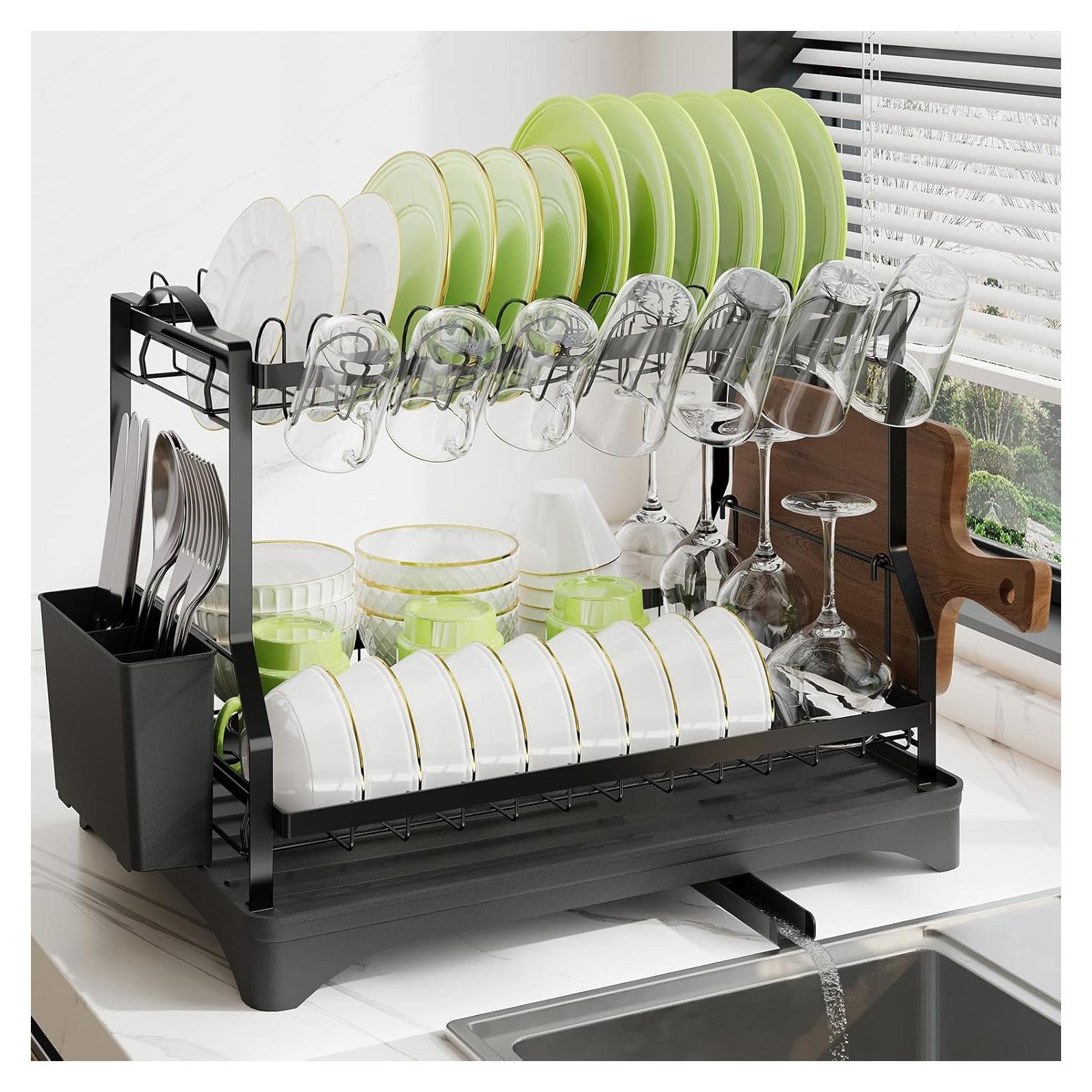 Escurridor de Platos Andup 2 Niveles Negro con Drenaje Automático