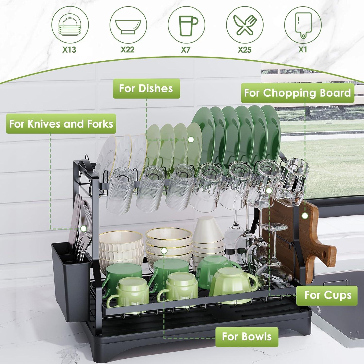 Escurridor de Platos Andup 2 Niveles Negro con Drenaje Automático