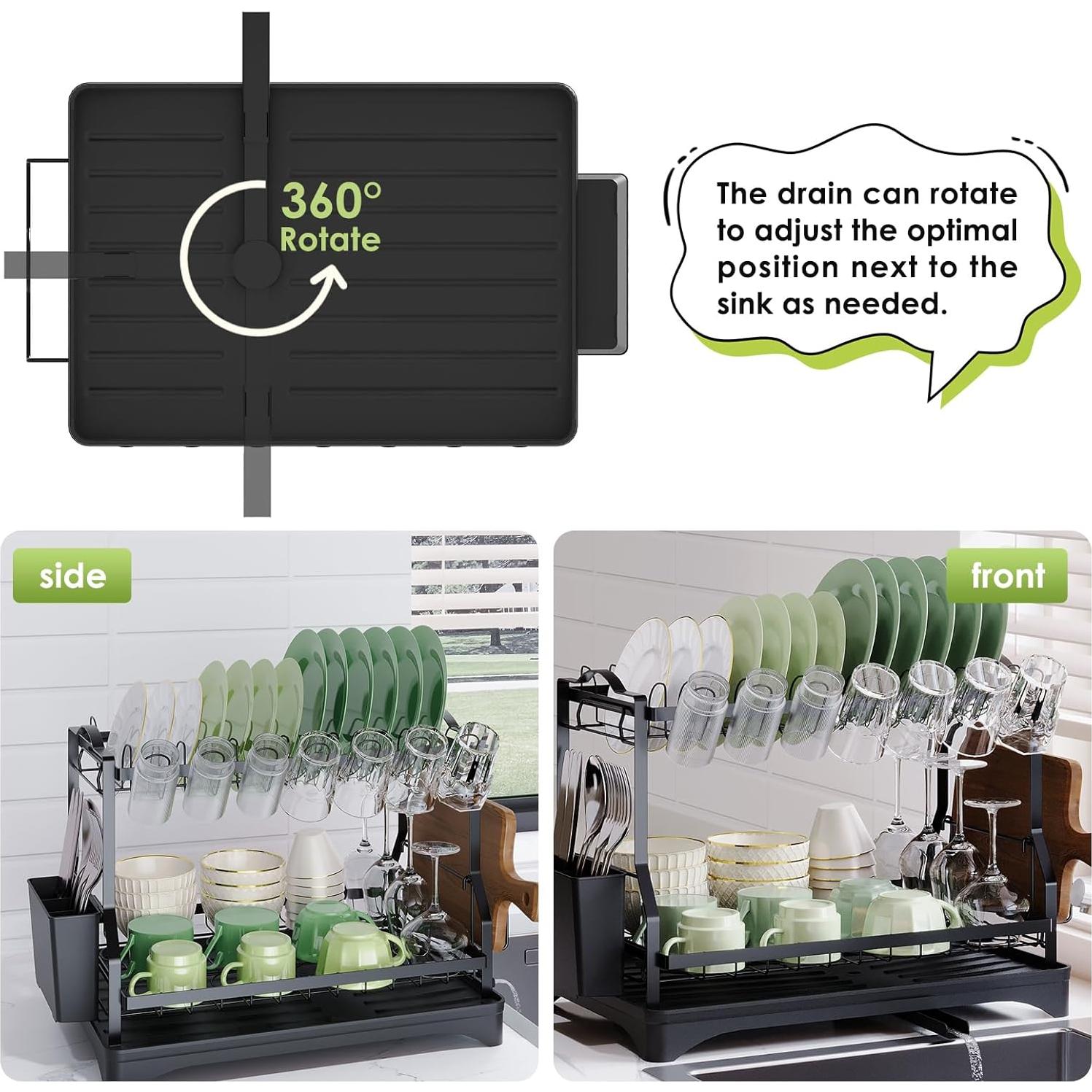 Escurridor de Platos Andup 2 Niveles Negro con Drenaje Automático