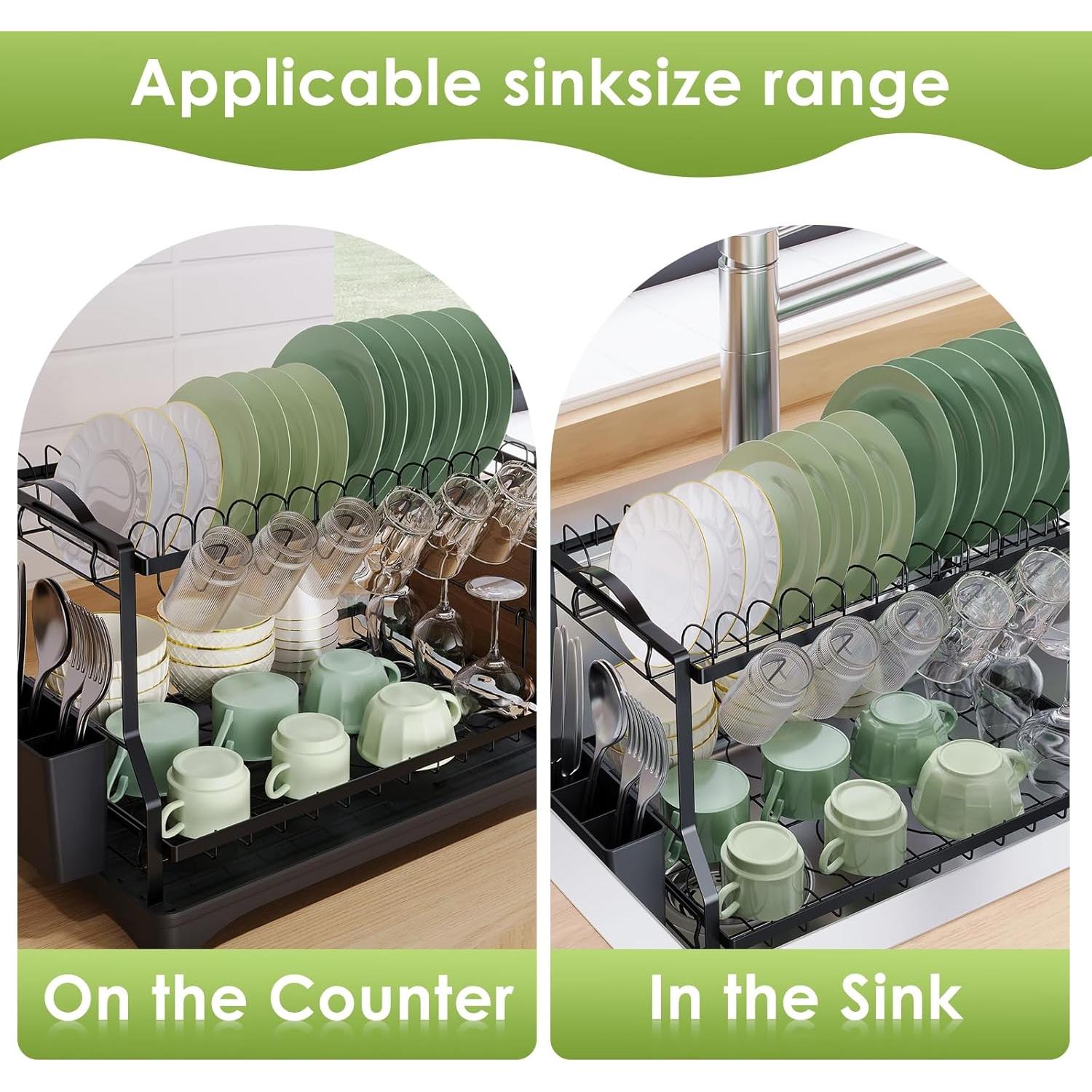 Escurridor de Platos Andup 2 Niveles Negro con Drenaje Automático