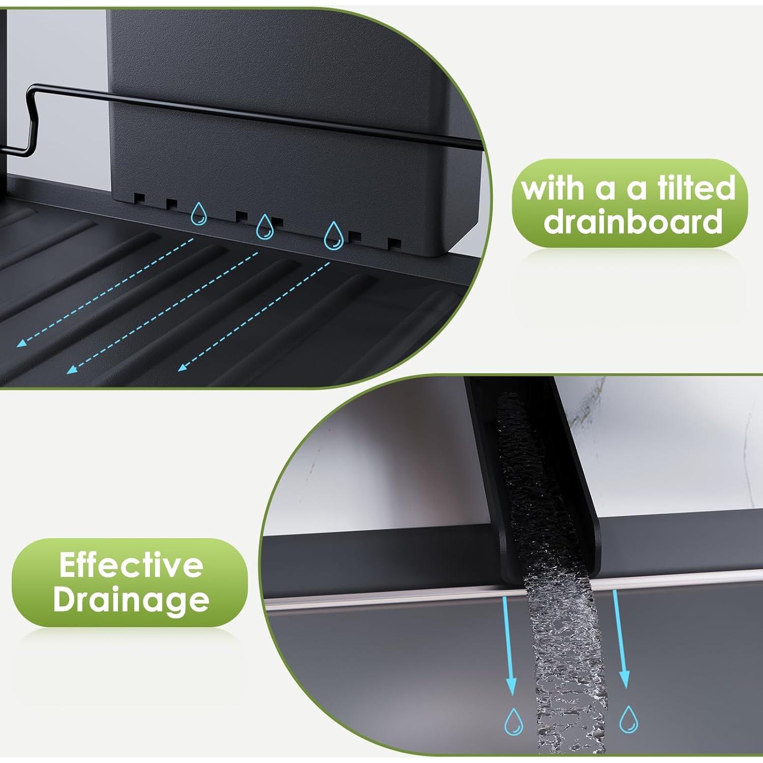 Escurridor de Platos Andup 2 Niveles Negro con Drenaje Automático