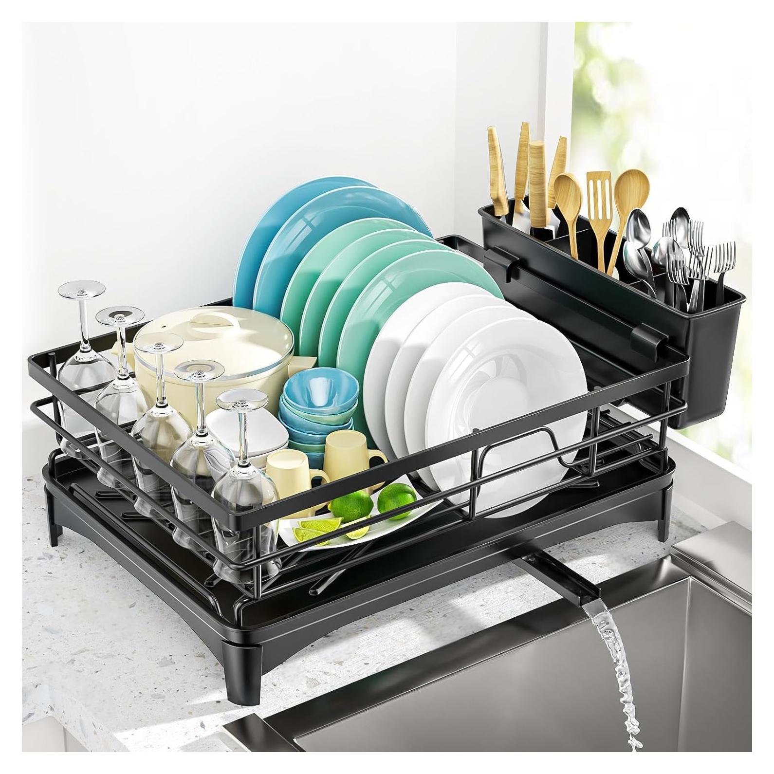 Escurridor de Platos PXYHMUS de Acero Inoxidable Negro 30x42cm