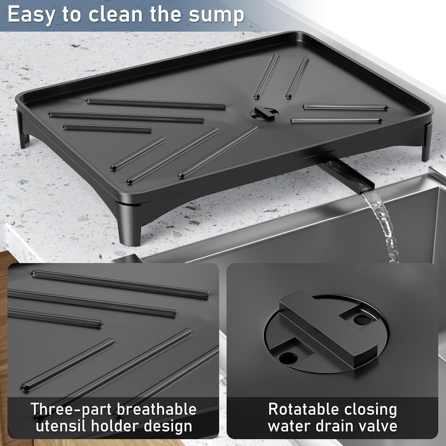 Escurridor de Platos PXYHMUS de Acero Inoxidable Negro 30x42cm