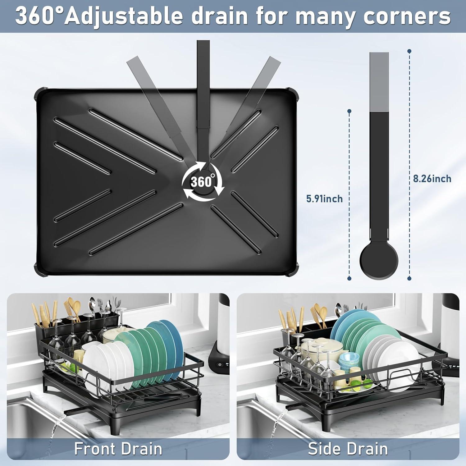 Escurridor de Platos PXYHMUS de Acero Inoxidable Negro 30x42cm