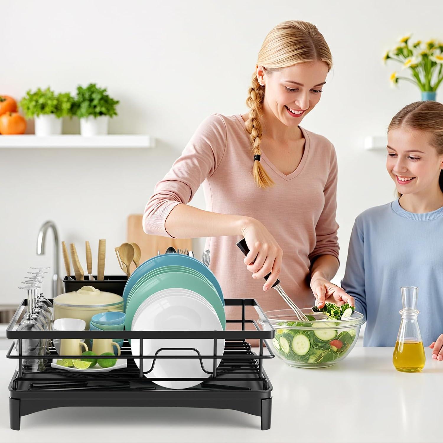 Escurridor de Platos PXYHMUS de Acero Inoxidable Negro 30x42cm