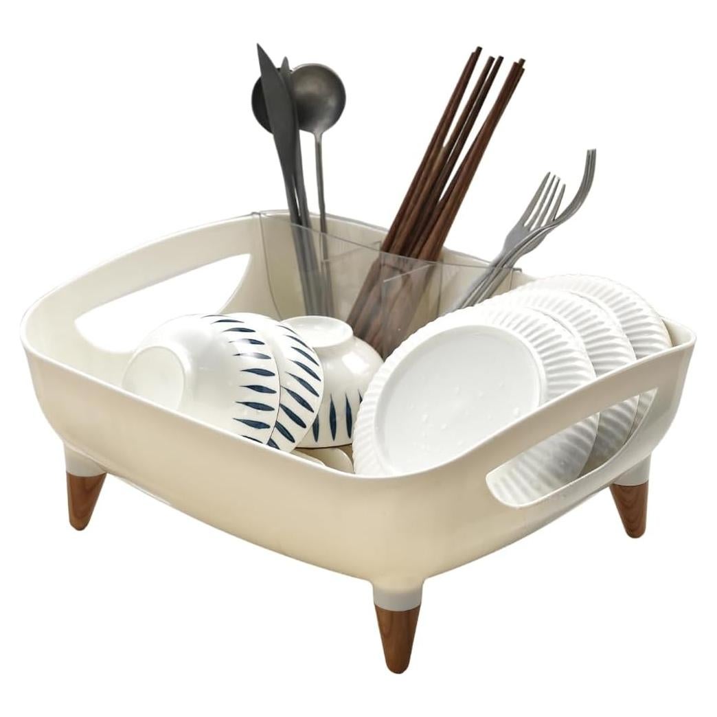 Escurridor de Platos PookSter Grande Blanco Roto con Patas de Madera