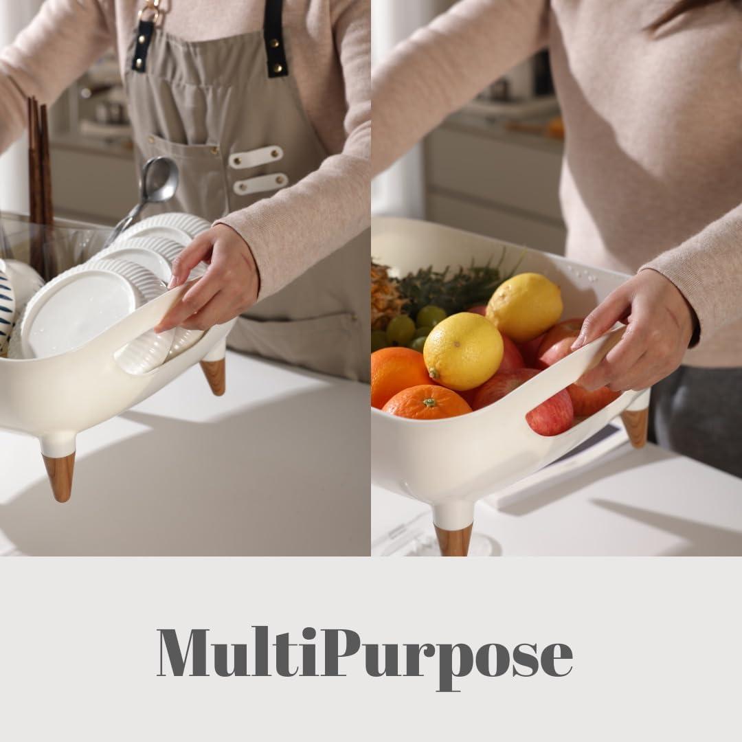 Escurridor de Platos PookSter Grande Blanco Roto con Patas de Madera