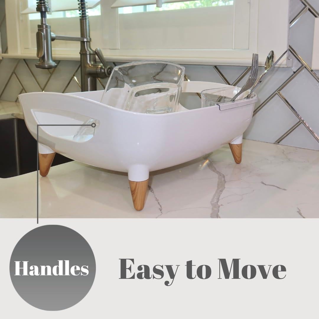 Escurridor de Platos PookSter Grande Blanco Roto con Patas de Madera