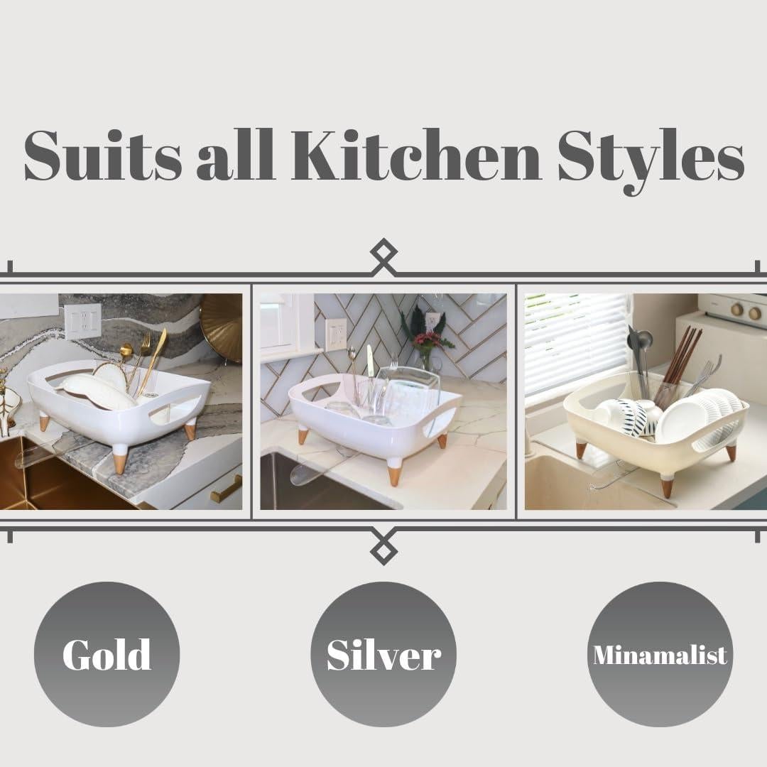 Escurridor de Platos PookSter Grande Blanco Roto con Patas de Madera