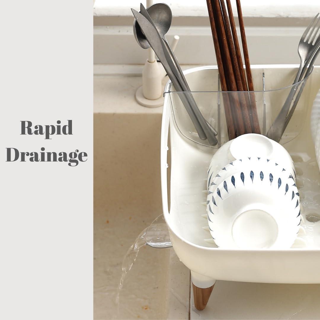 Escurridor de Platos PookSter Grande Blanco Roto con Patas de Madera