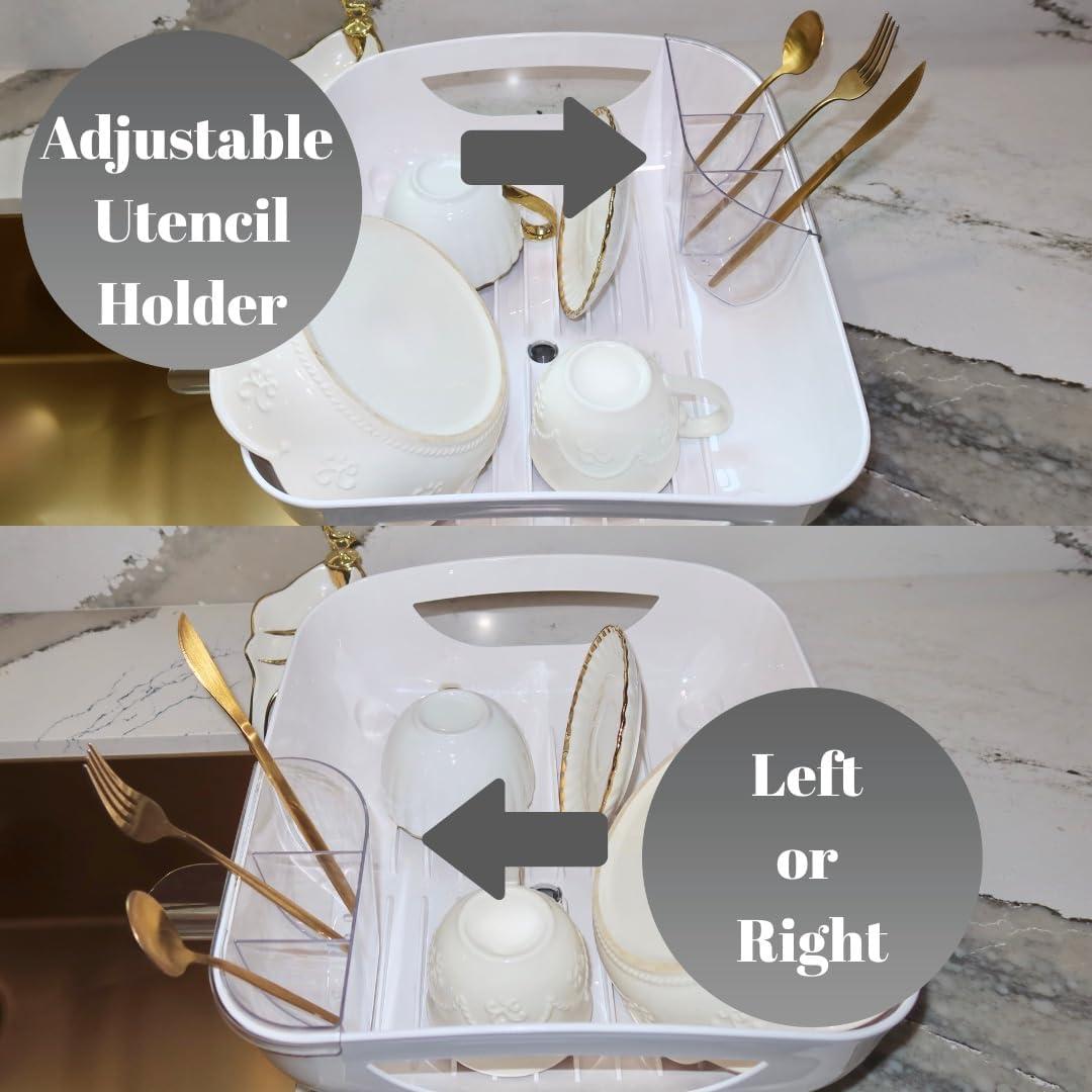 Escurridor de Platos PookSter Grande Blanco Roto con Patas de Madera