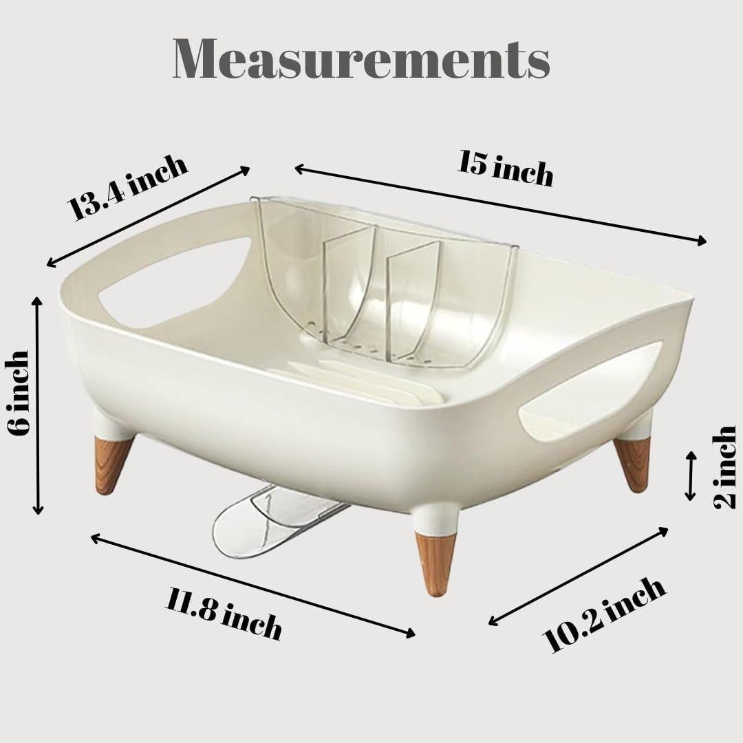 Escurridor de Platos PookSter Grande Blanco Roto con Patas de Madera
