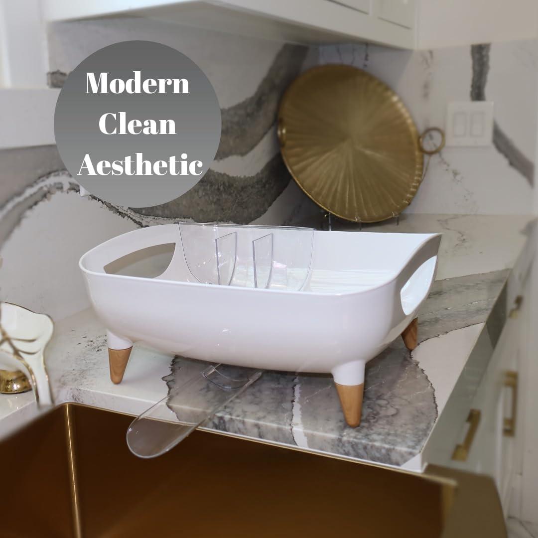 Escurridor de Platos PookSter Grande Blanco Roto con Patas de Madera