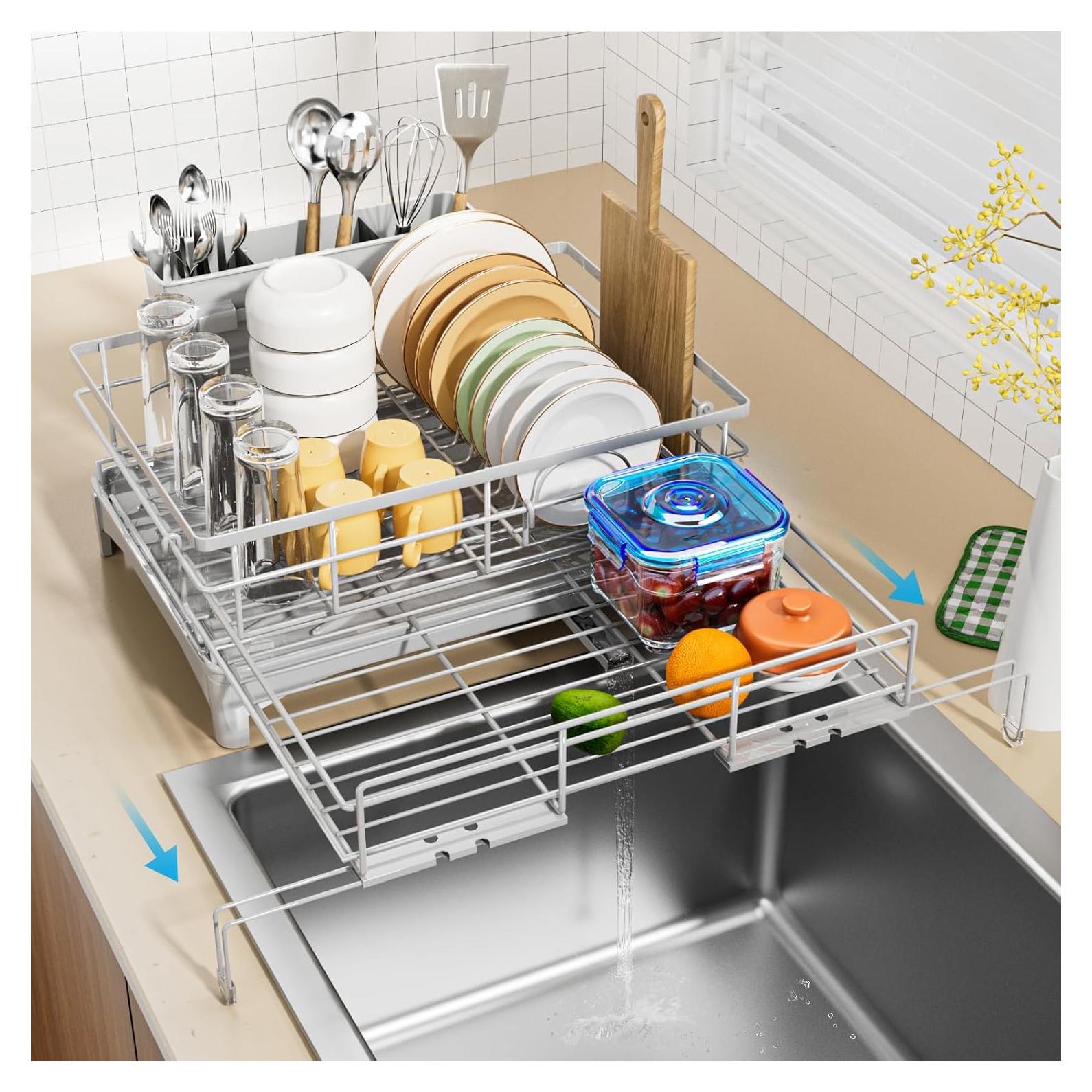 Escurridor de Platos Expandible Laveshop Gris 2.24 kg Drenaje Automático