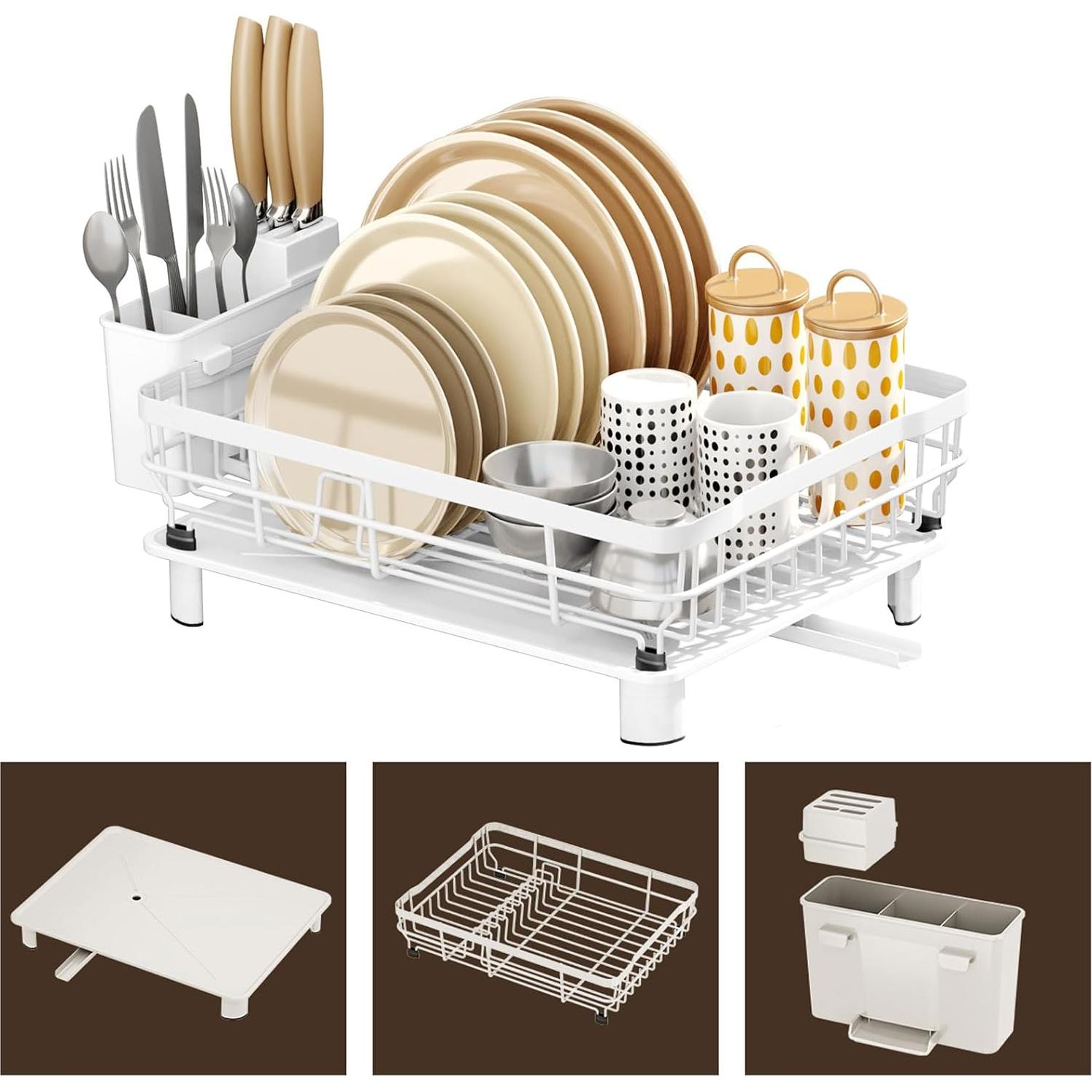 Escurridor de Platos AIDERLY Blanco con Drenaje Extensible