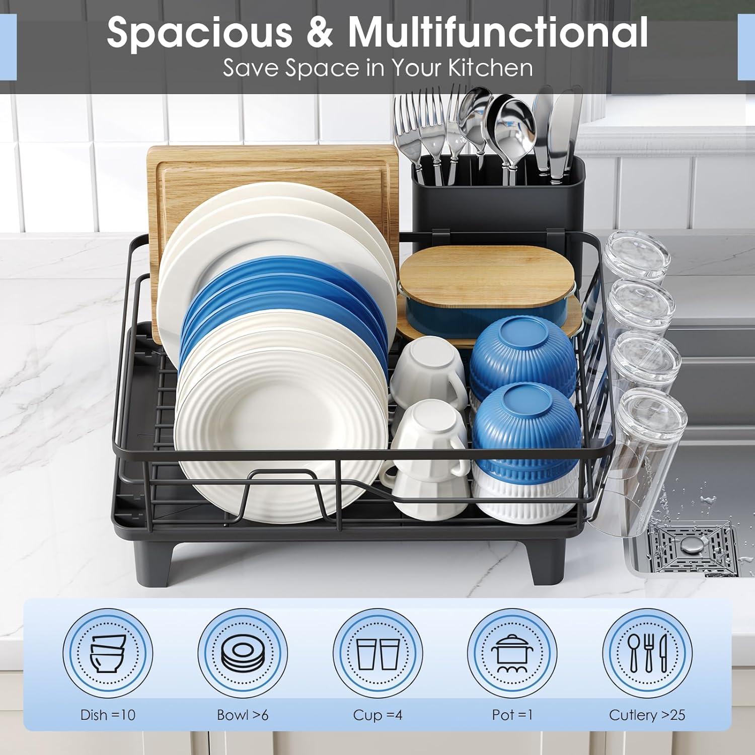 Escurridor de Platos Urackify Negro con Drenaje Automático 1.17 kg