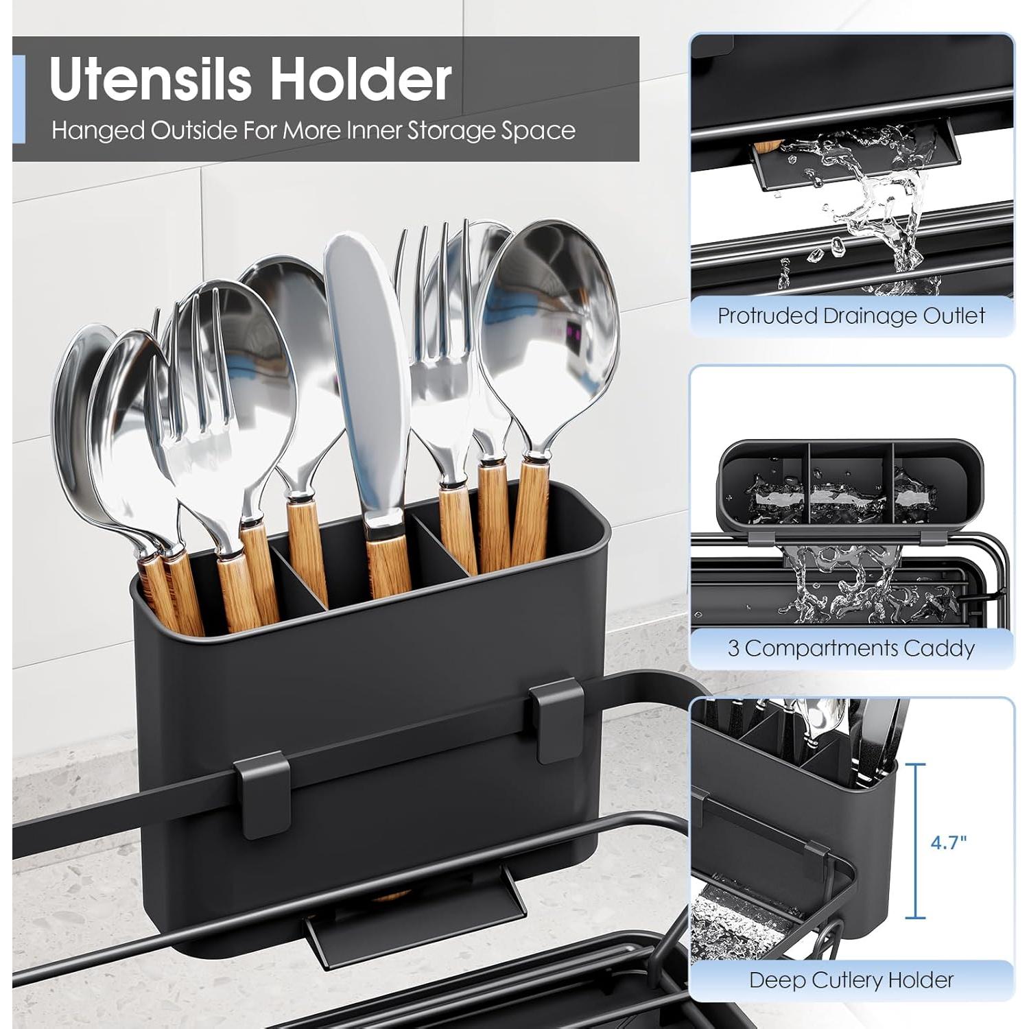 Escurridor de Platos Urackify Negro con Drenaje Automático 1.17 kg