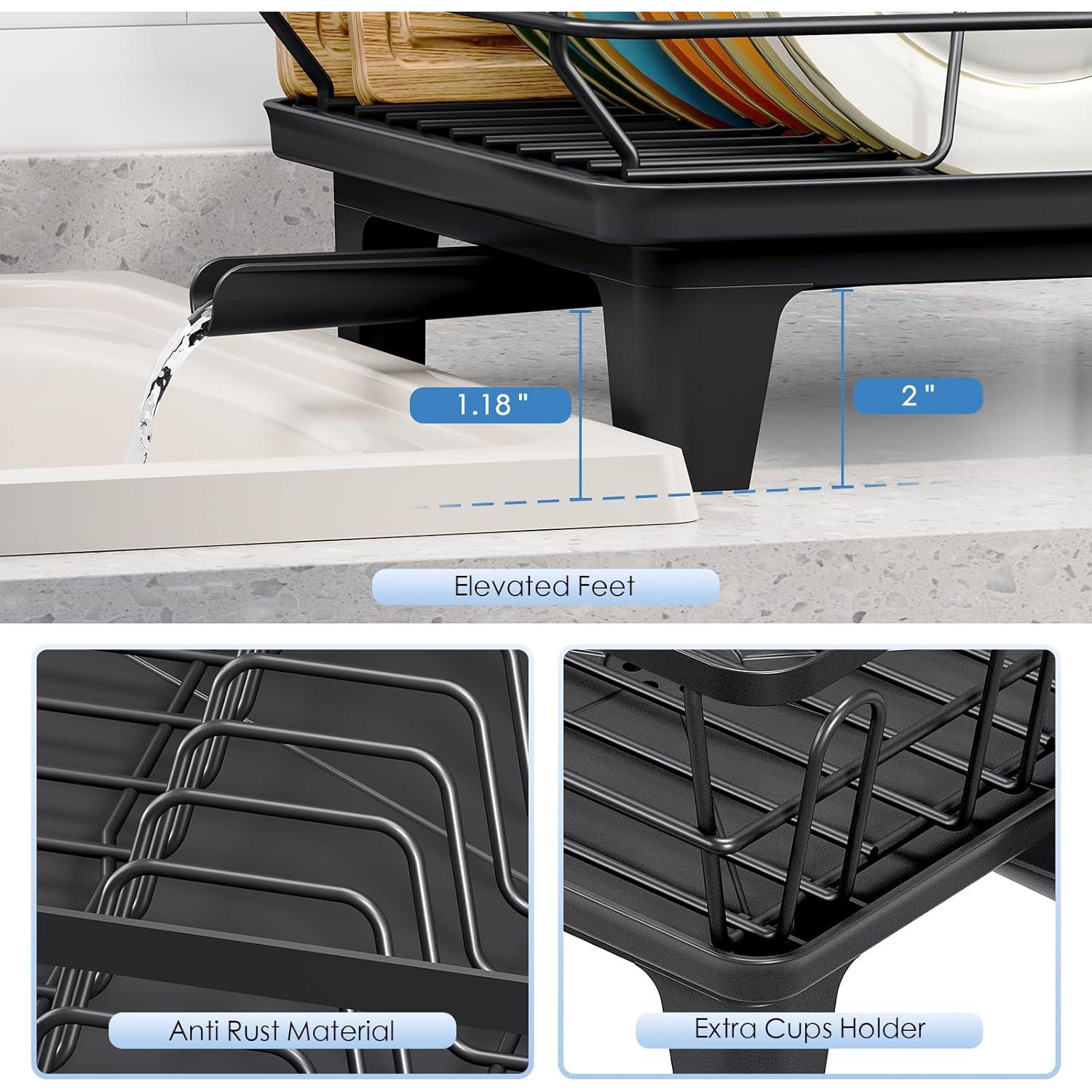 Escurridor de Platos Urackify Negro con Drenaje Automático 1.17 kg