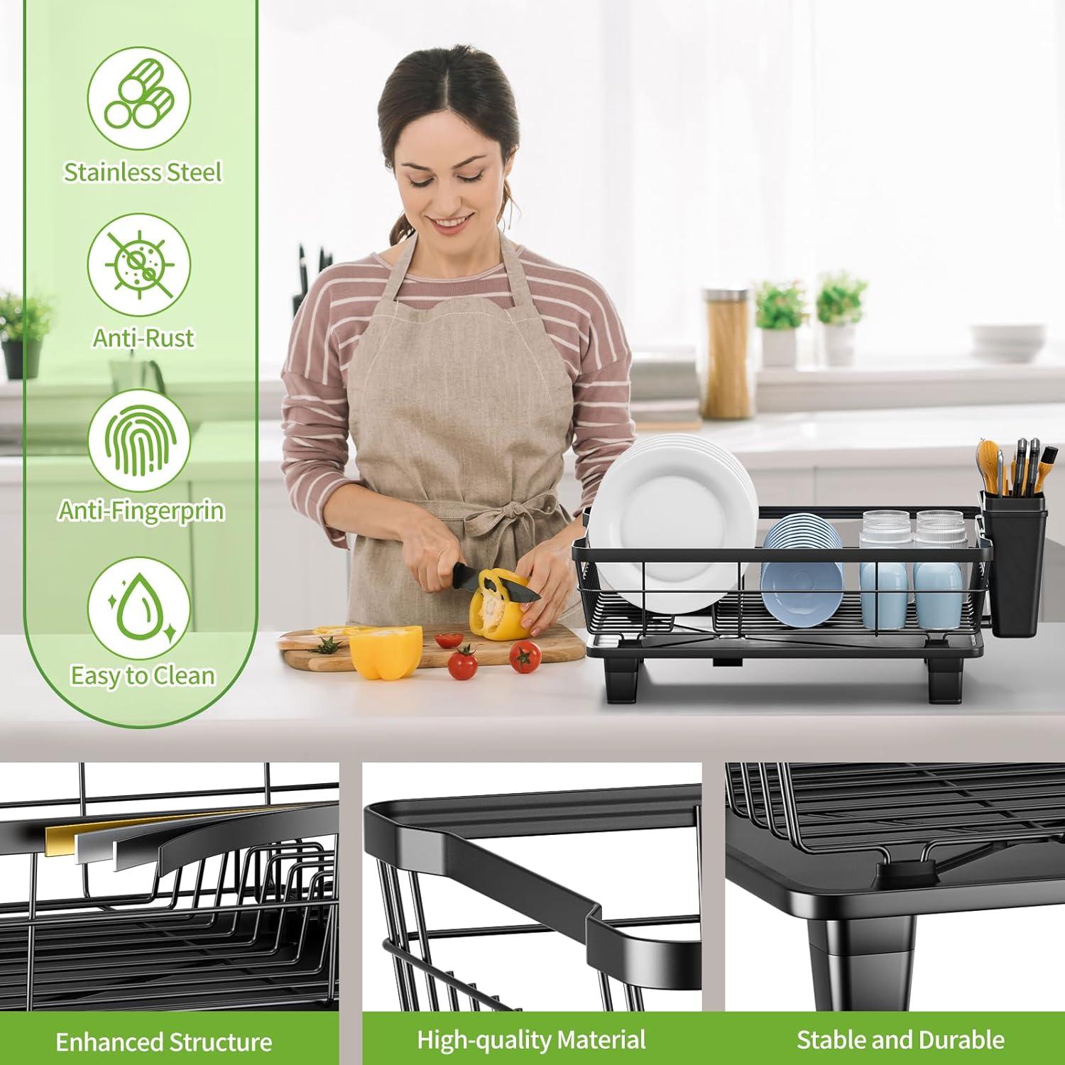 Escurridor de Platos Compacto BULIJUJU 28x38 cm Negro