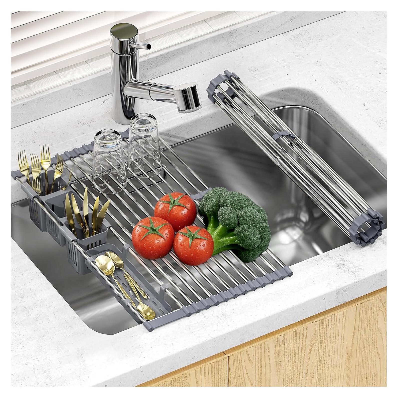 Escurridor de Platos Plegable LIONONLY Acero Inoxidable 304 32-59 cm