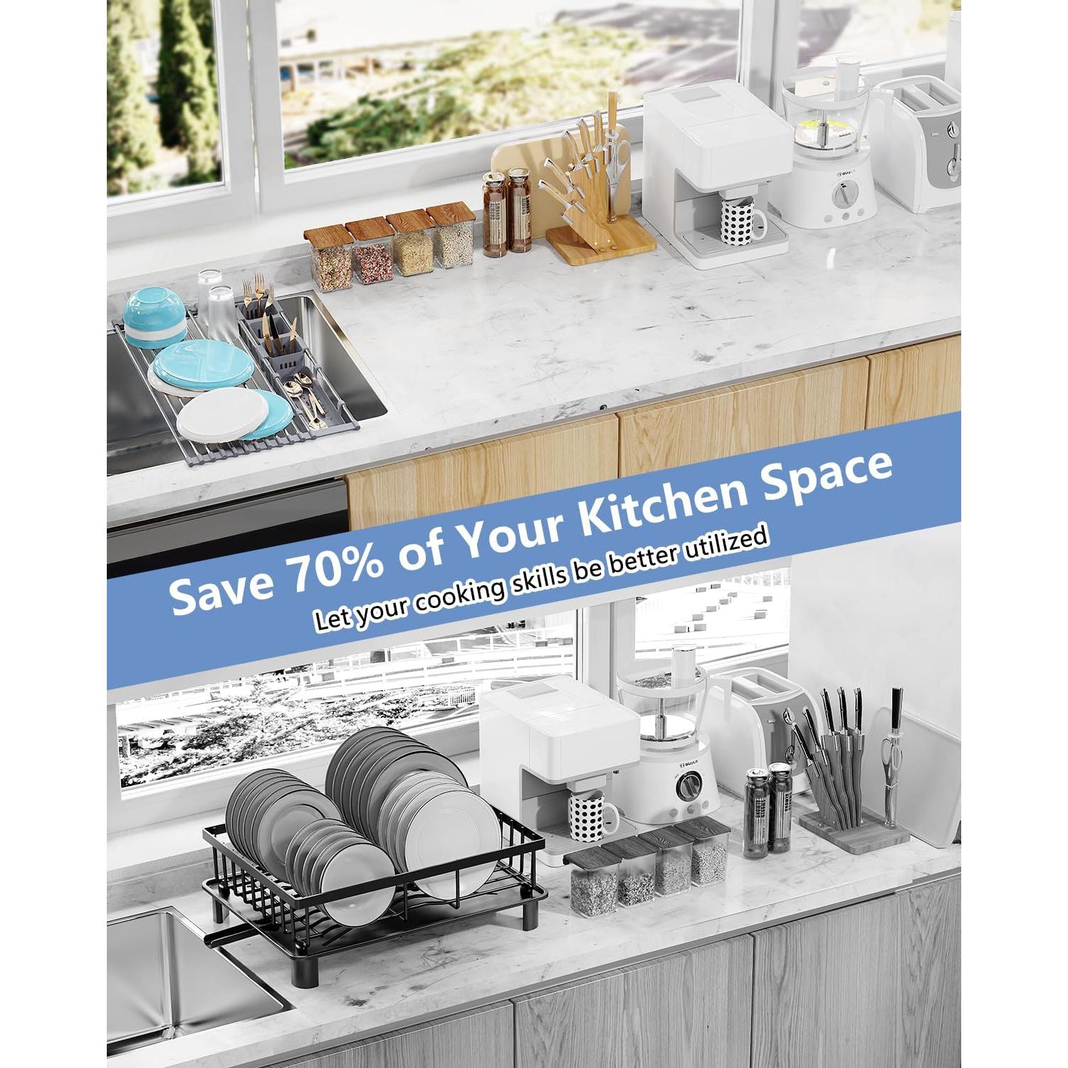 Escurridor de Platos Plegable LIONONLY Acero Inoxidable 304 32-59 cm