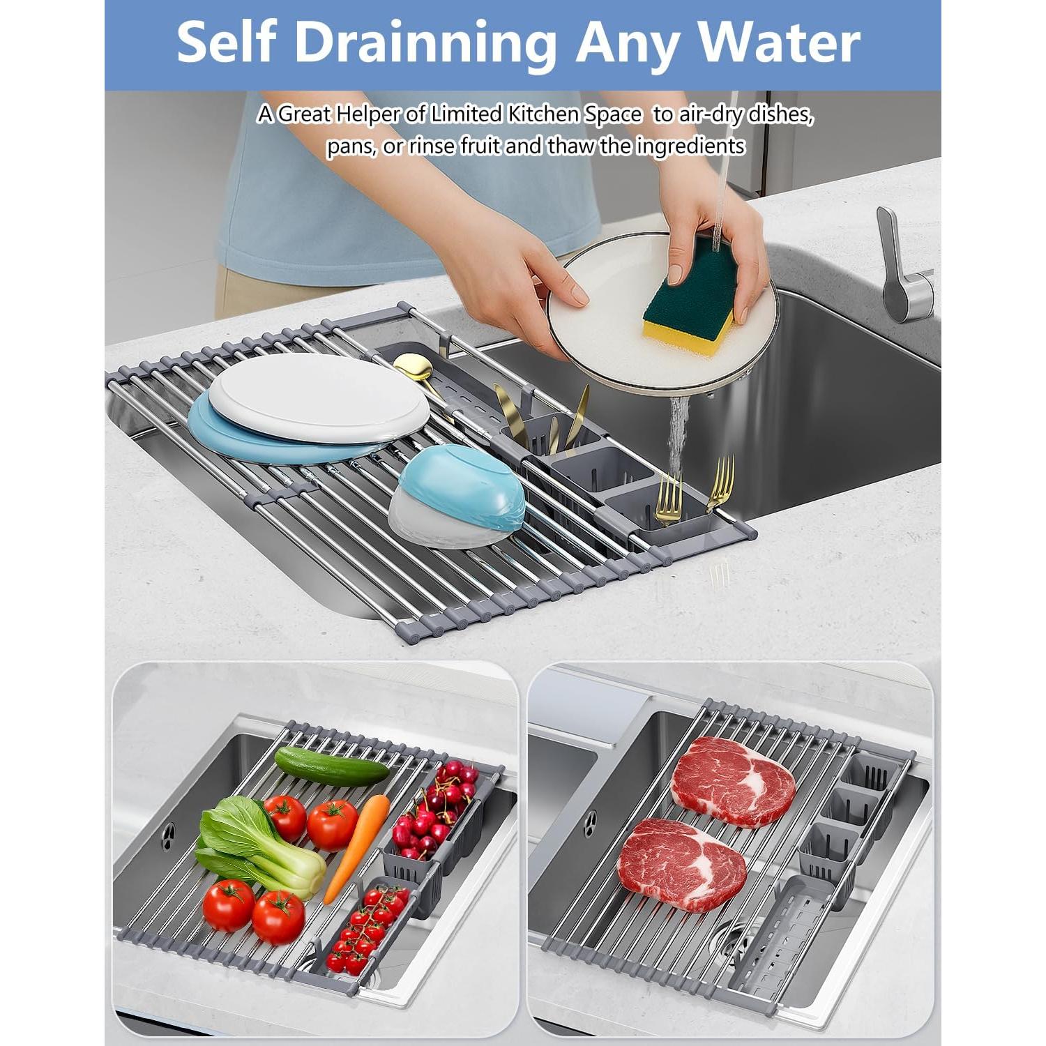 Escurridor de Platos Plegable LIONONLY Acero Inoxidable 304 32-59 cm