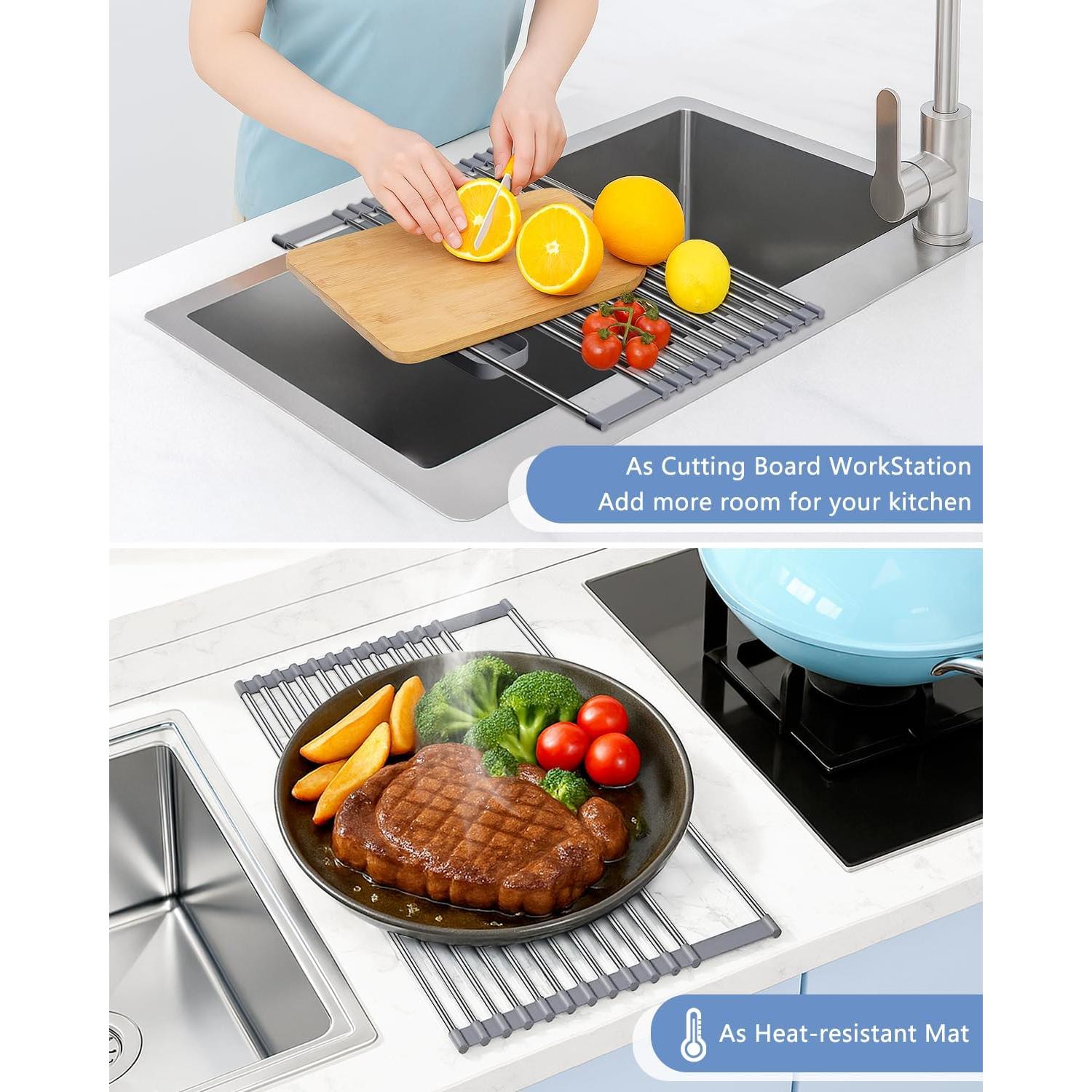 Escurridor de Platos Plegable LIONONLY Acero Inoxidable 304 32-59 cm