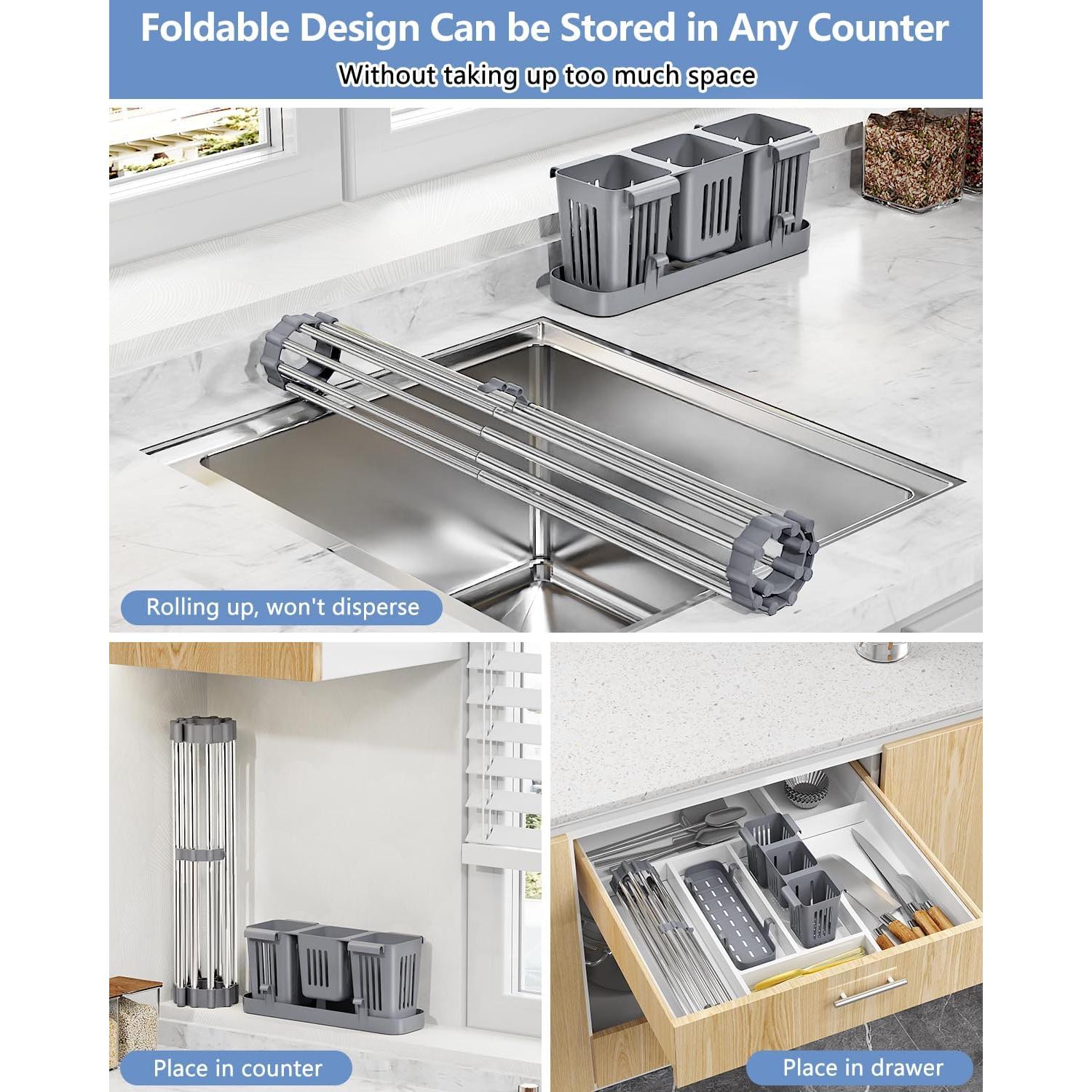 Escurridor de Platos Plegable LIONONLY Acero Inoxidable 304 32-59 cm