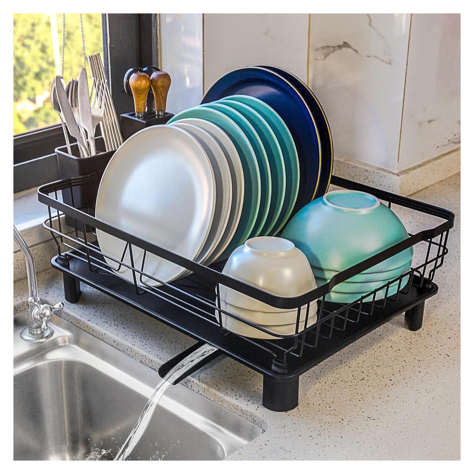 Escurridor de Platos Goderewild Negro con Bandeja Drenaje 42.9x32.8cm