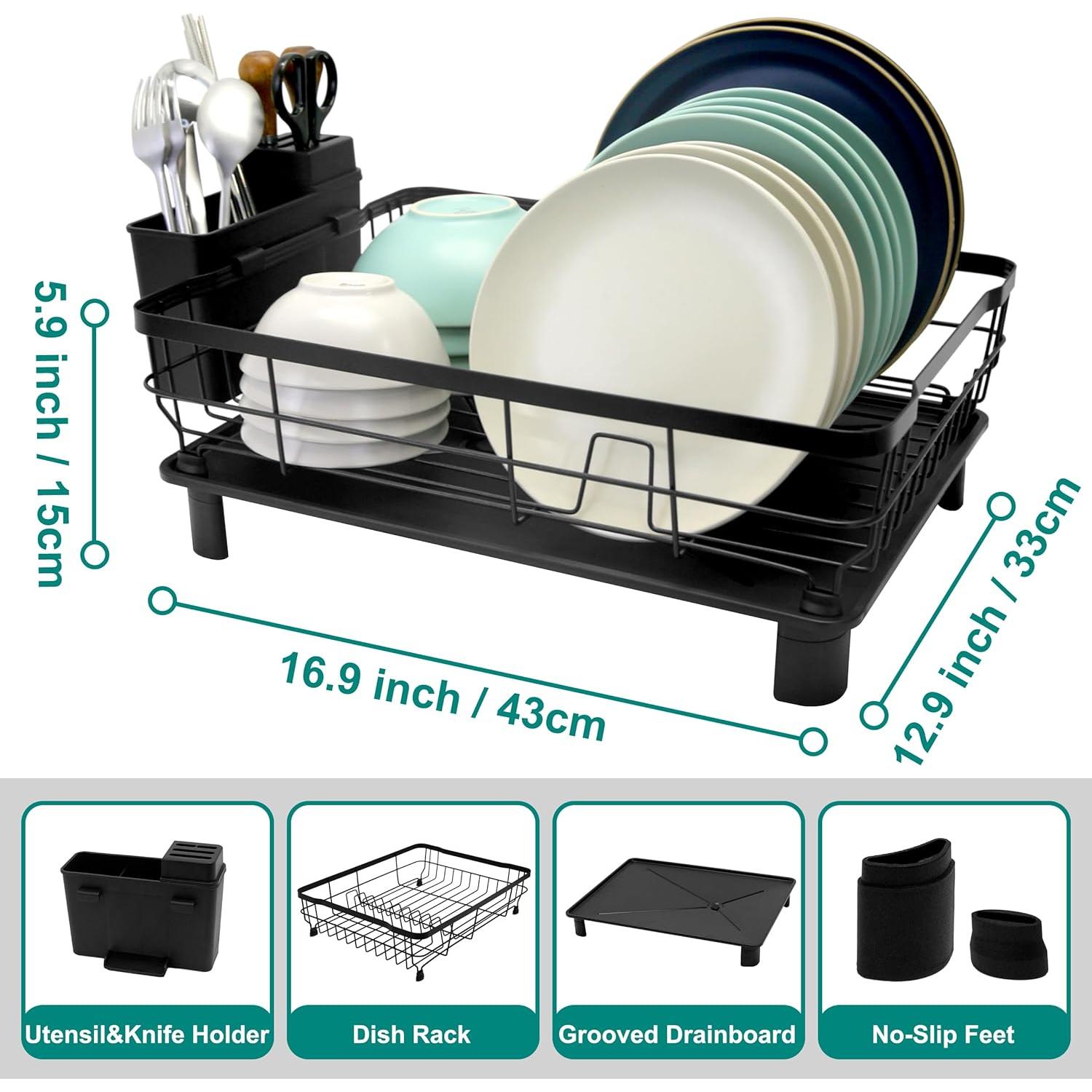 Escurridor de Platos Goderewild Negro con Bandeja Drenaje 42.9x32.8cm