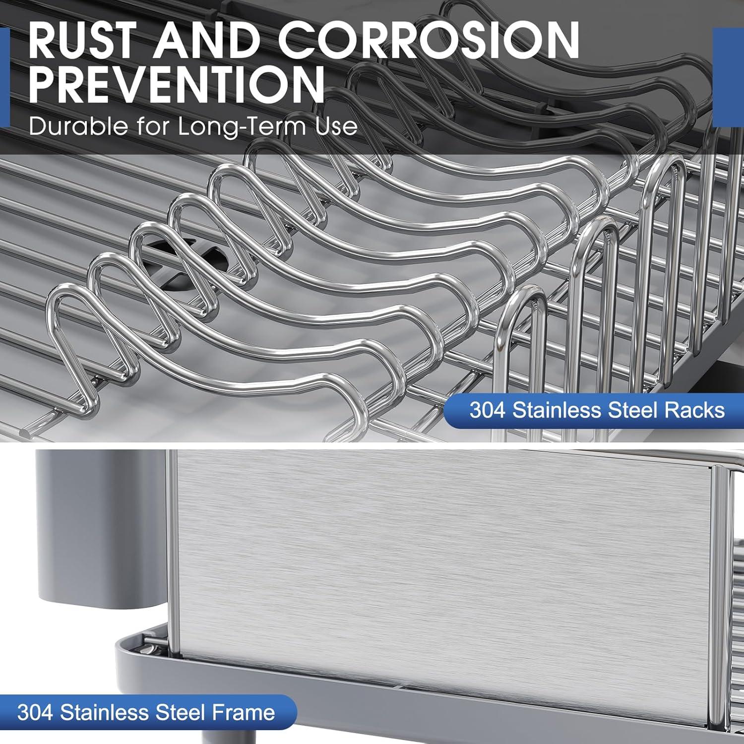 Escurridor de Platos Urackify de Acero Inoxidable 304 Gris