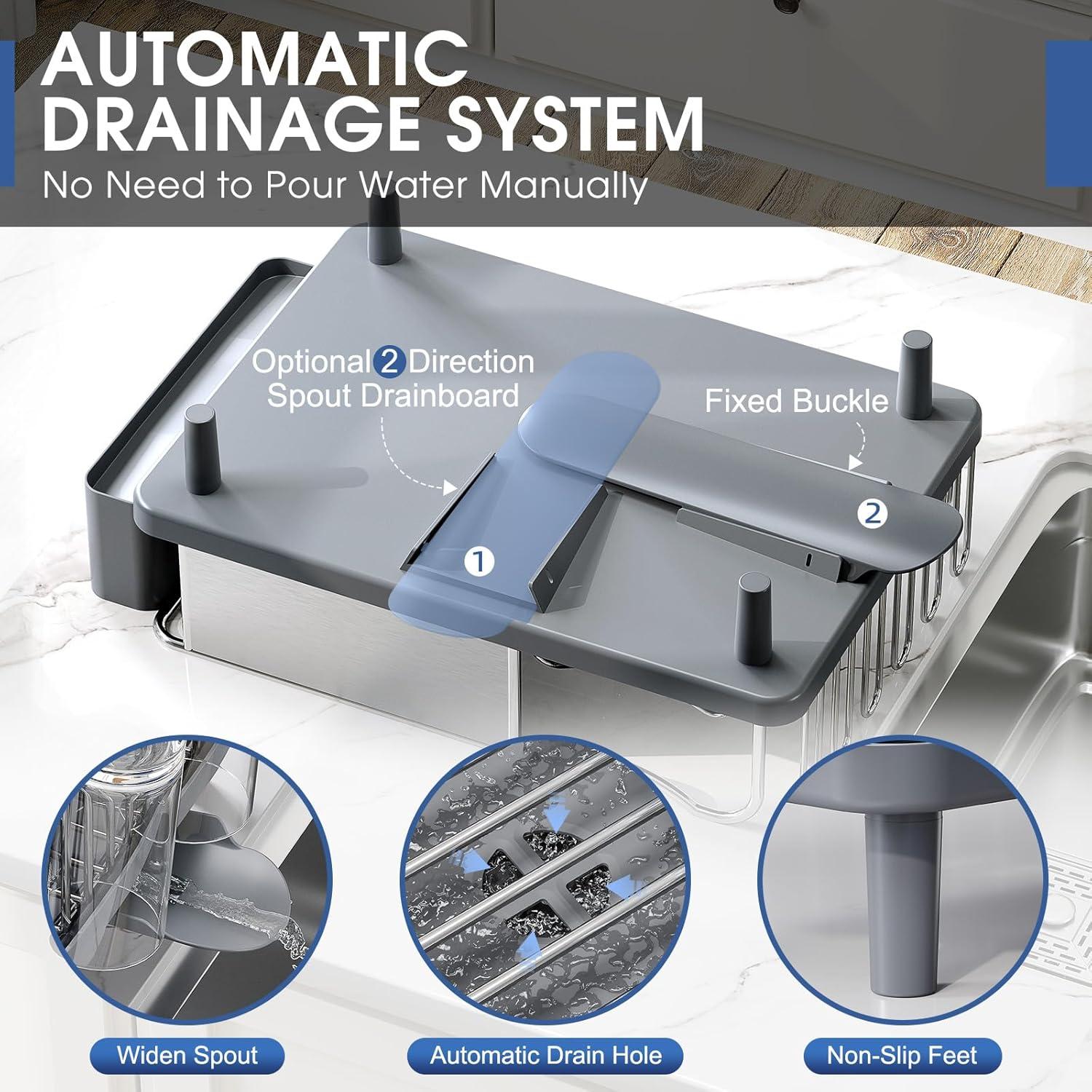 Escurridor de Platos Urackify de Acero Inoxidable 304 Gris