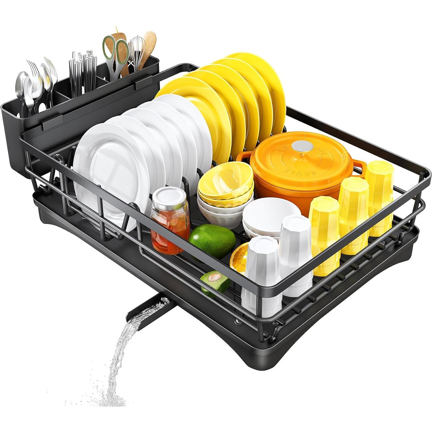 Escurridor de Platos SNTD Negro con Bandeja Drenaje 42.4x29.9cm