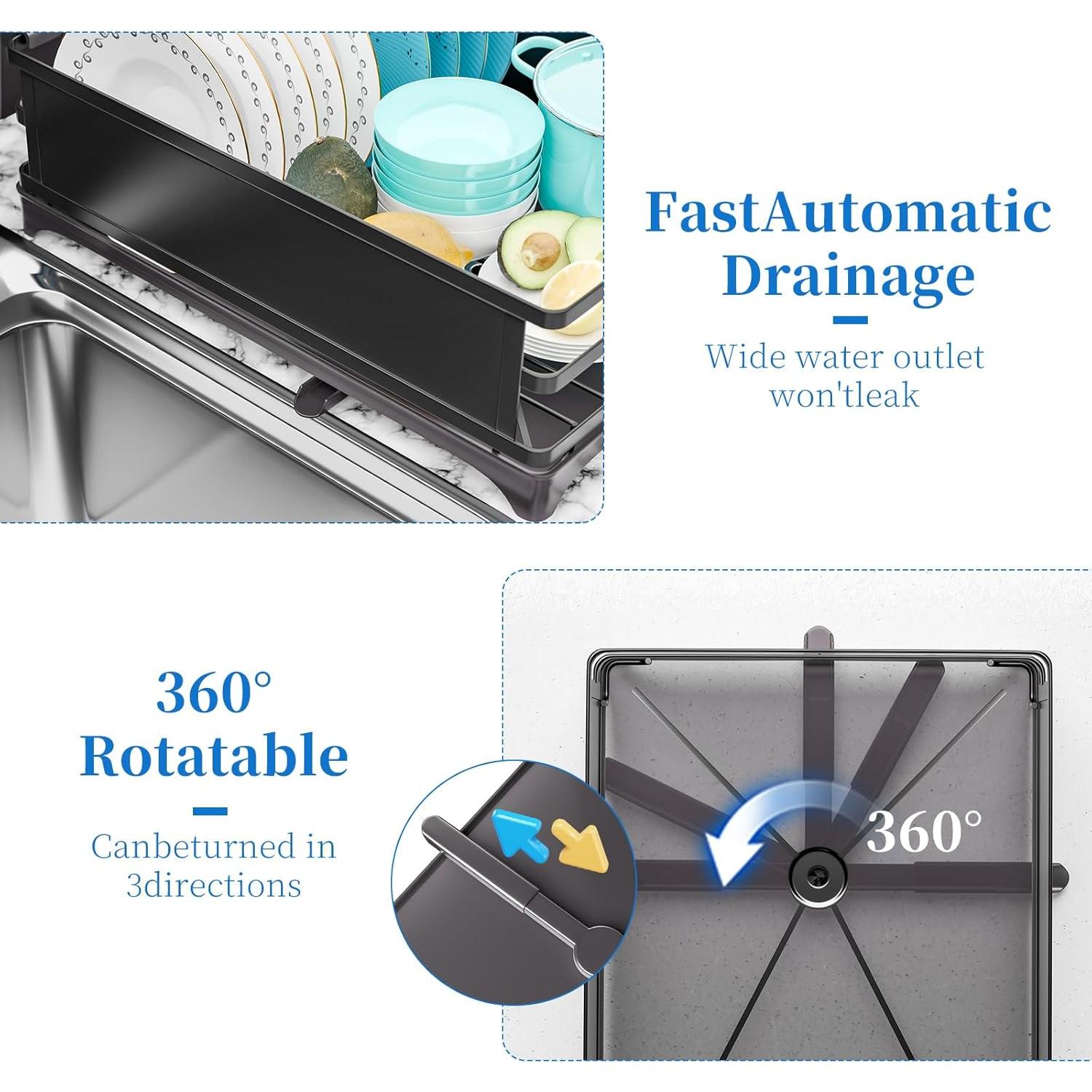 Escurridor de Platos Simple Trending 2 Niveles Negro Acero