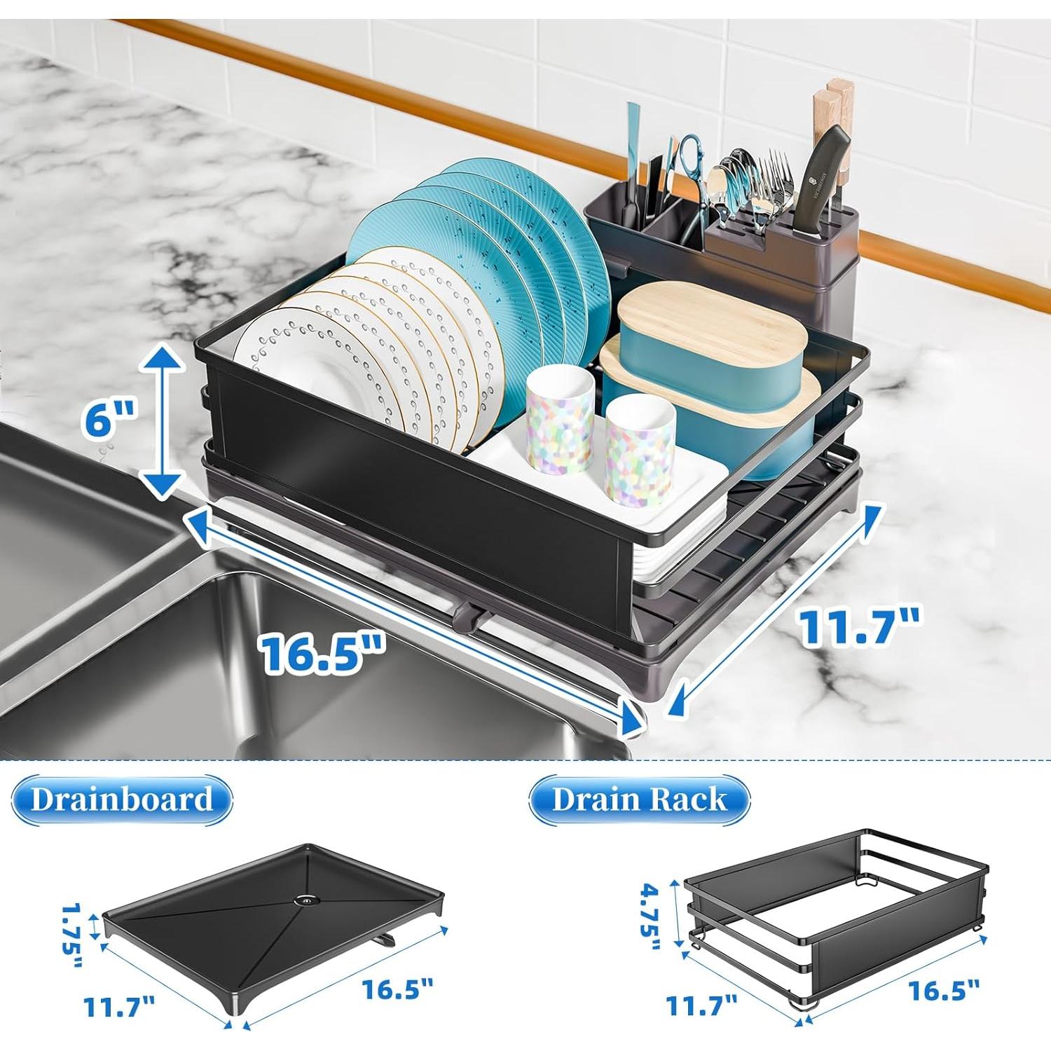 Escurridor de Platos Simple Trending 2 Niveles Negro Acero