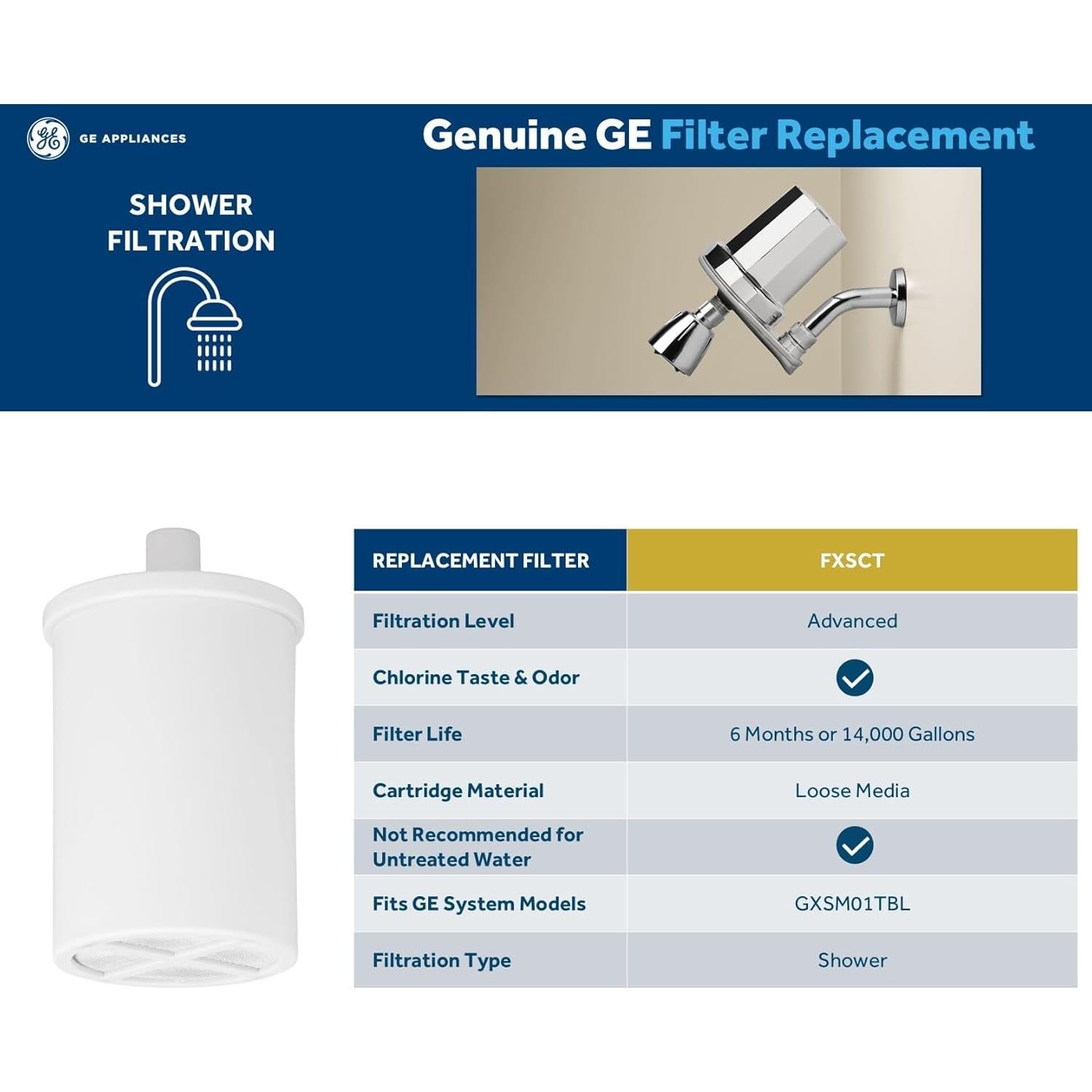 Sistema de Filtración de Ducha GE GXSM01TBL | Elimina Cloro