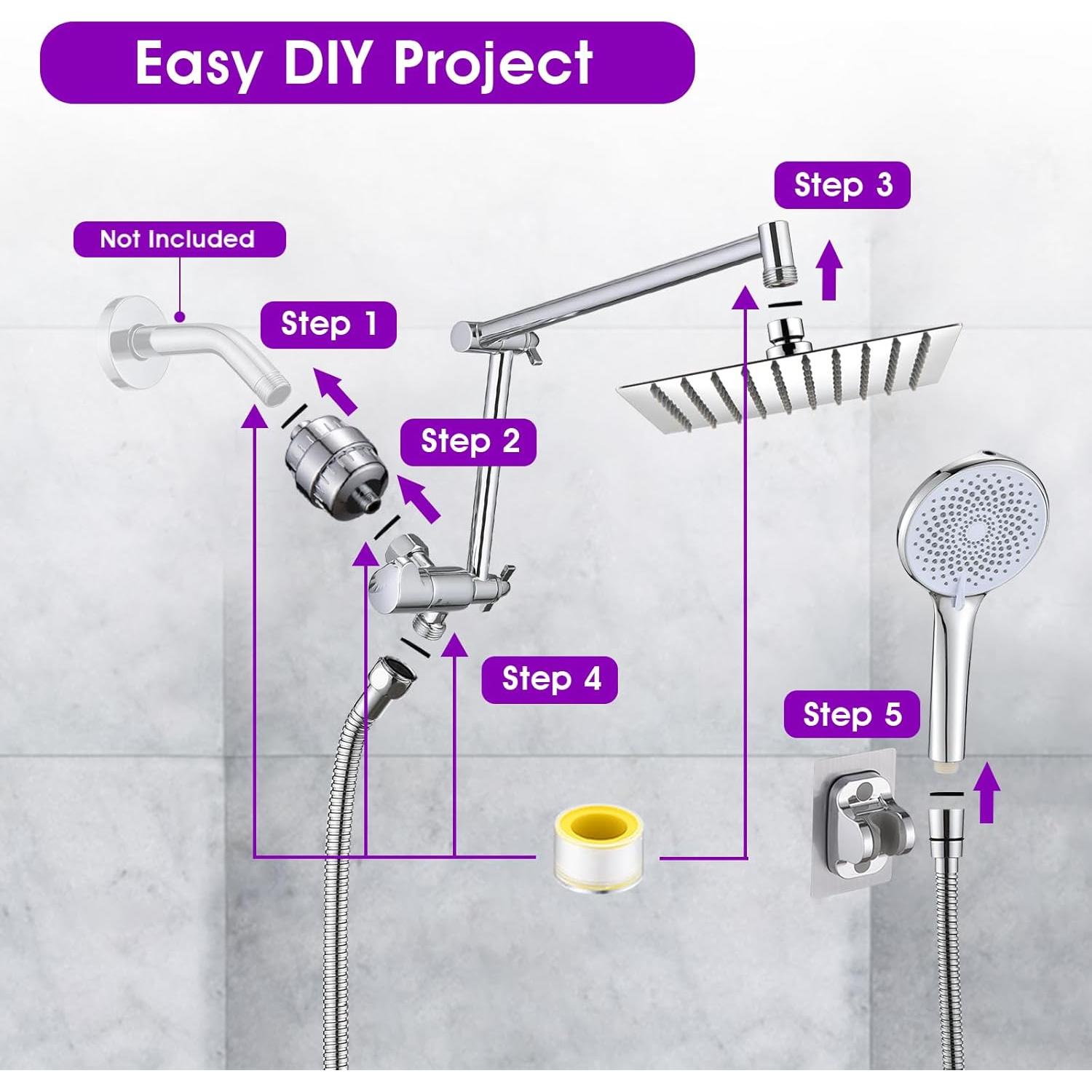 Cabeza de Ducha Filtrada PROOX con Filtro de 20 Etapas y Brazo de 30.48 cm
