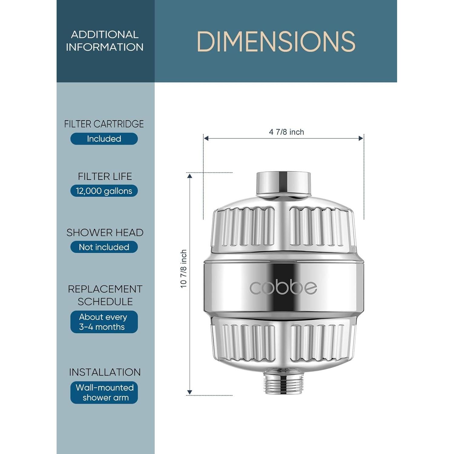 Filtro de Ducha Cobbe Alta Salida 3 Cartuchos Cromo