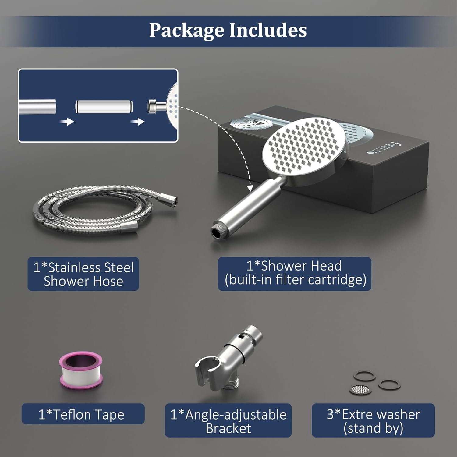 Cabezal de Ducha Filtrado FEELSO Todo Metal 182.88 cm