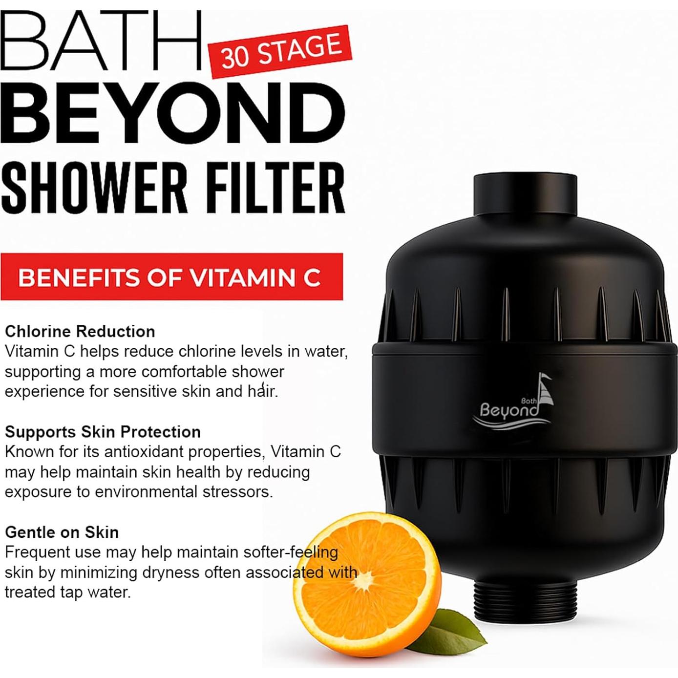 Filtro de Ducha Bath Beyond 30 Etapas Negro - Reduce Cloro y Piel Seca