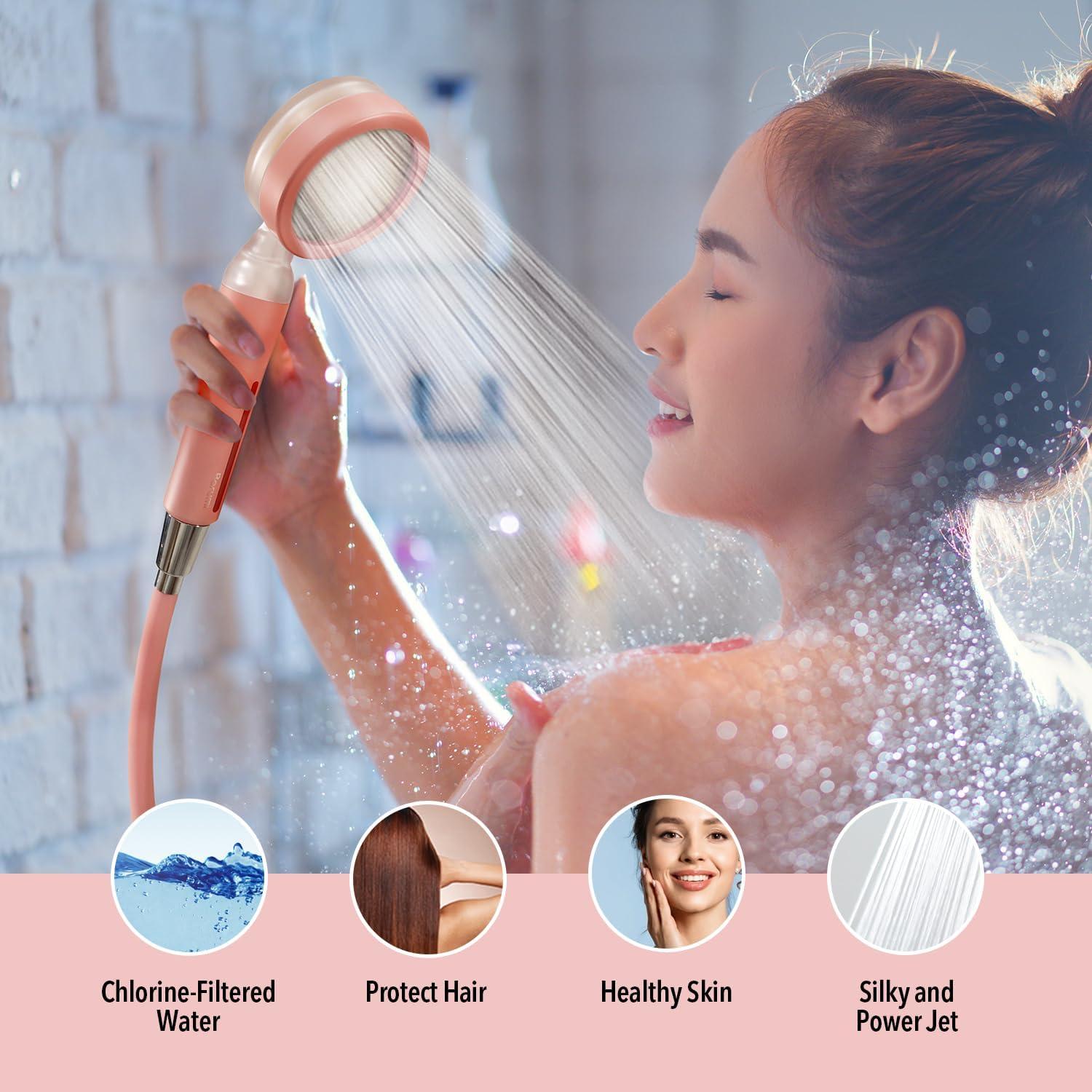 Cabezal de Ducha Filtrado Barumi Pluo Rosa con Vitamina C