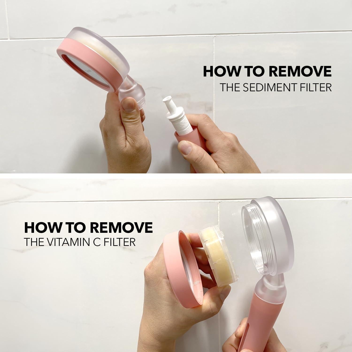 Cabezal de Ducha Filtrado Barumi Pluo Rosa con Vitamina C