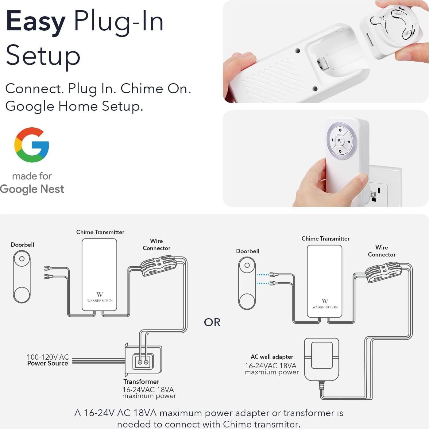 Timbre Wasserstein para Google Nest Doorbell Con Cable 2ª Gen