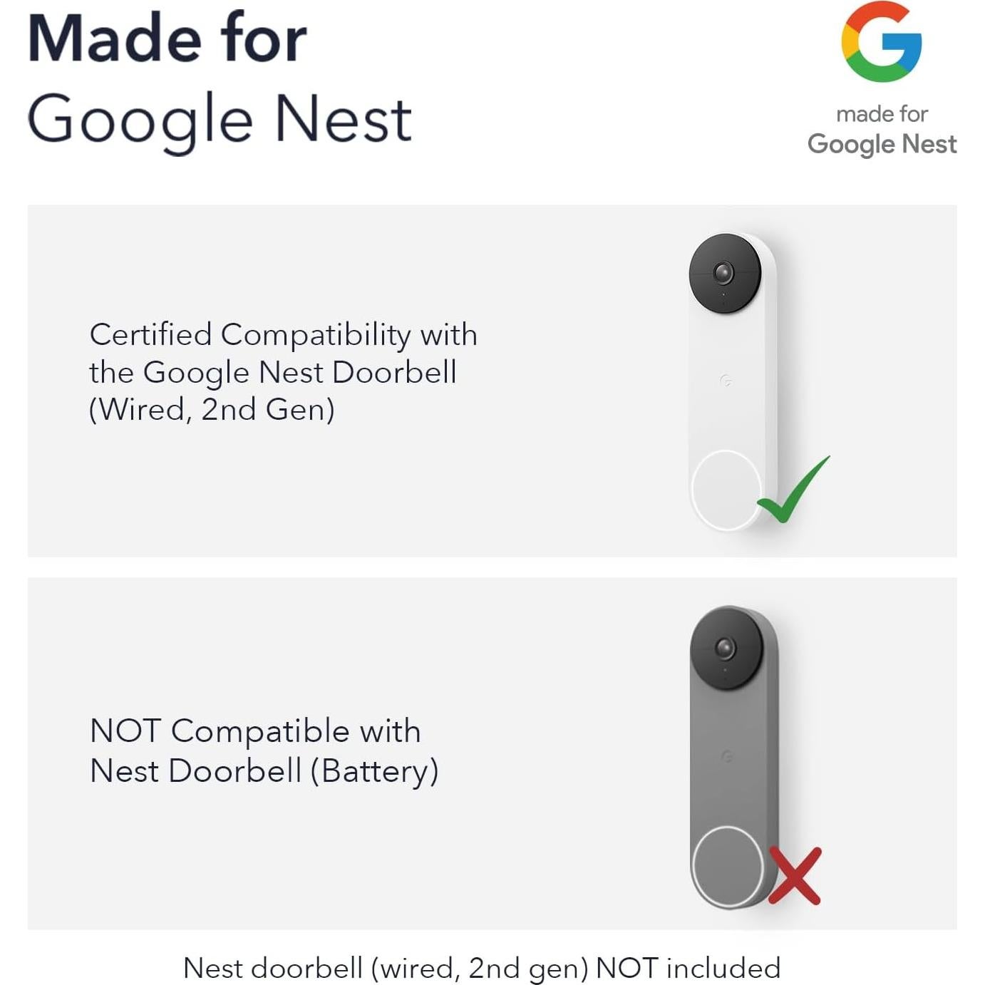 Timbre Wasserstein para Google Nest Doorbell Con Cable 2ª Gen