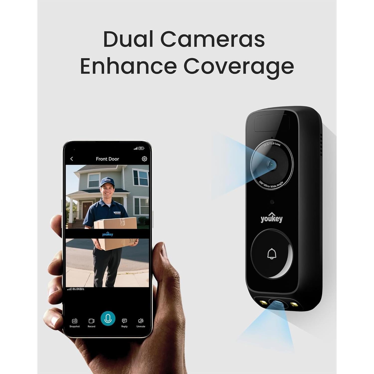 Cámara de Timbre Inalámbrico Youkey DB312 2K Doble Cámara AI