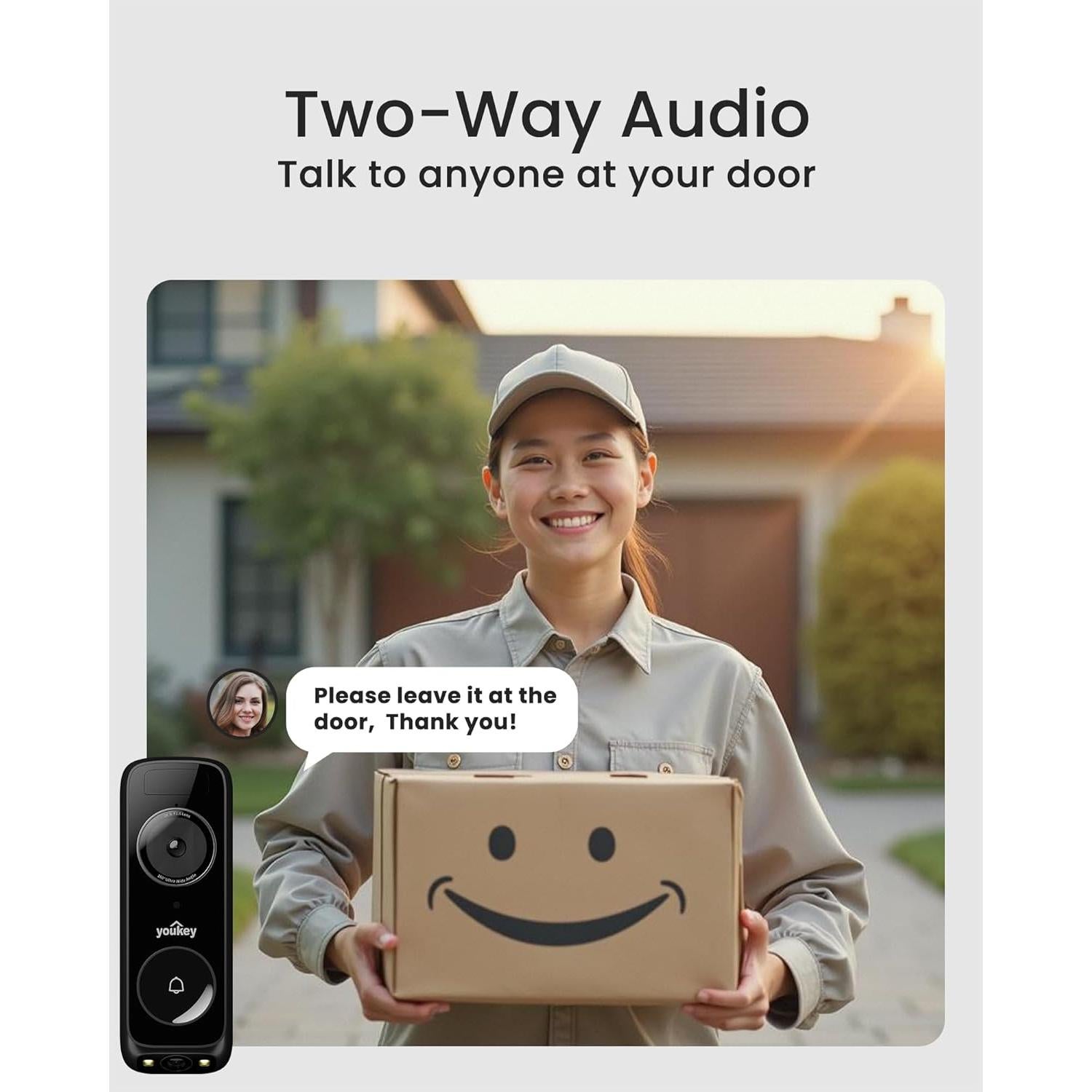 Cámara de Timbre Inalámbrico Youkey DB312 2K Doble Cámara AI