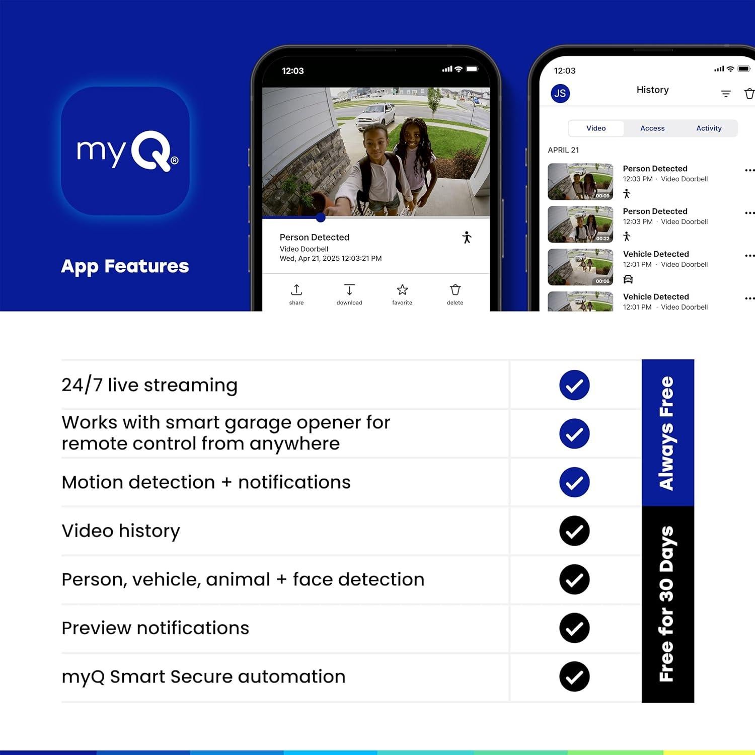 Timbre de Video CHAMBERLAIN myQ 2K, Visión Nocturna Color, 150°